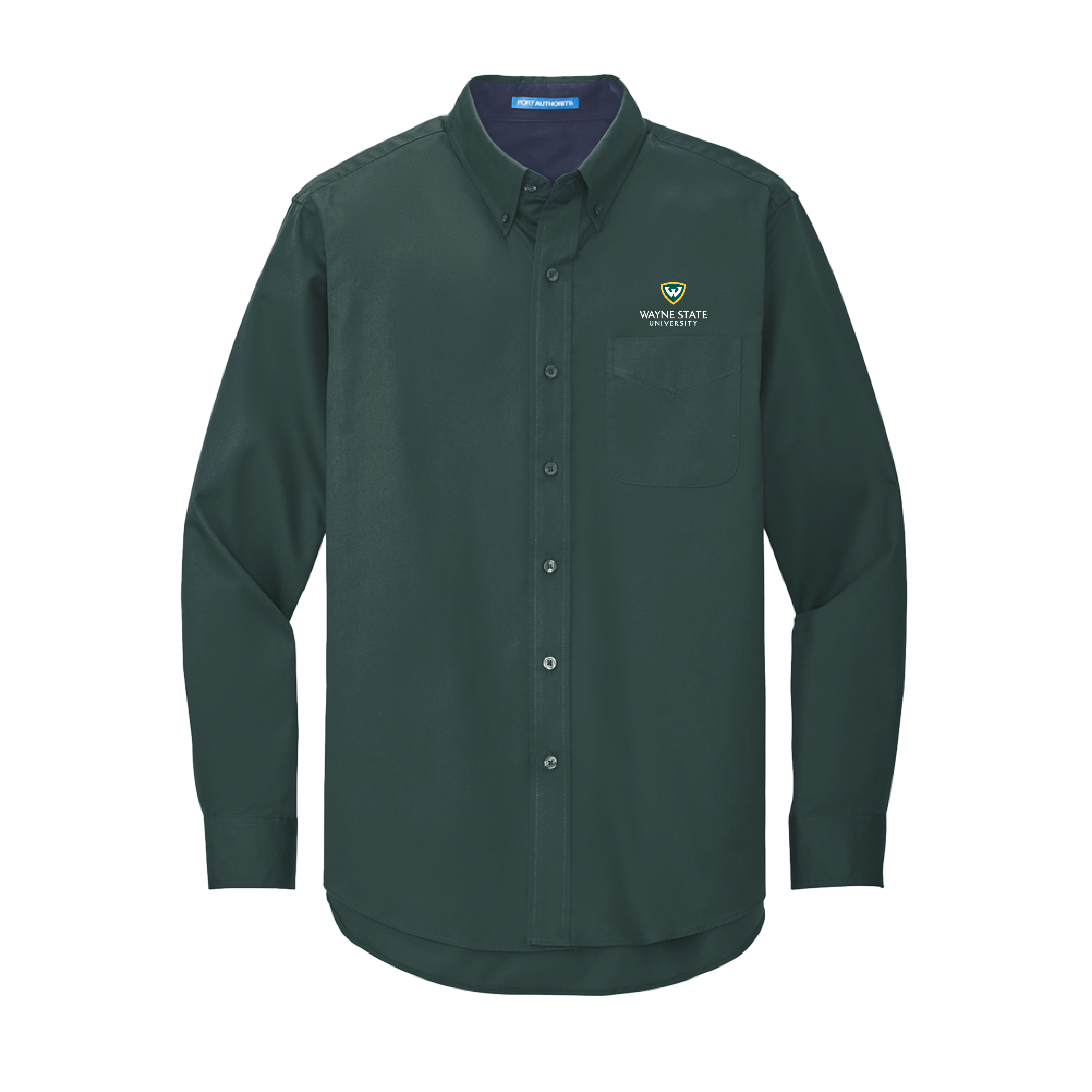 Wayne State Stacked Dark Green Twill Button Down Long Sleeve