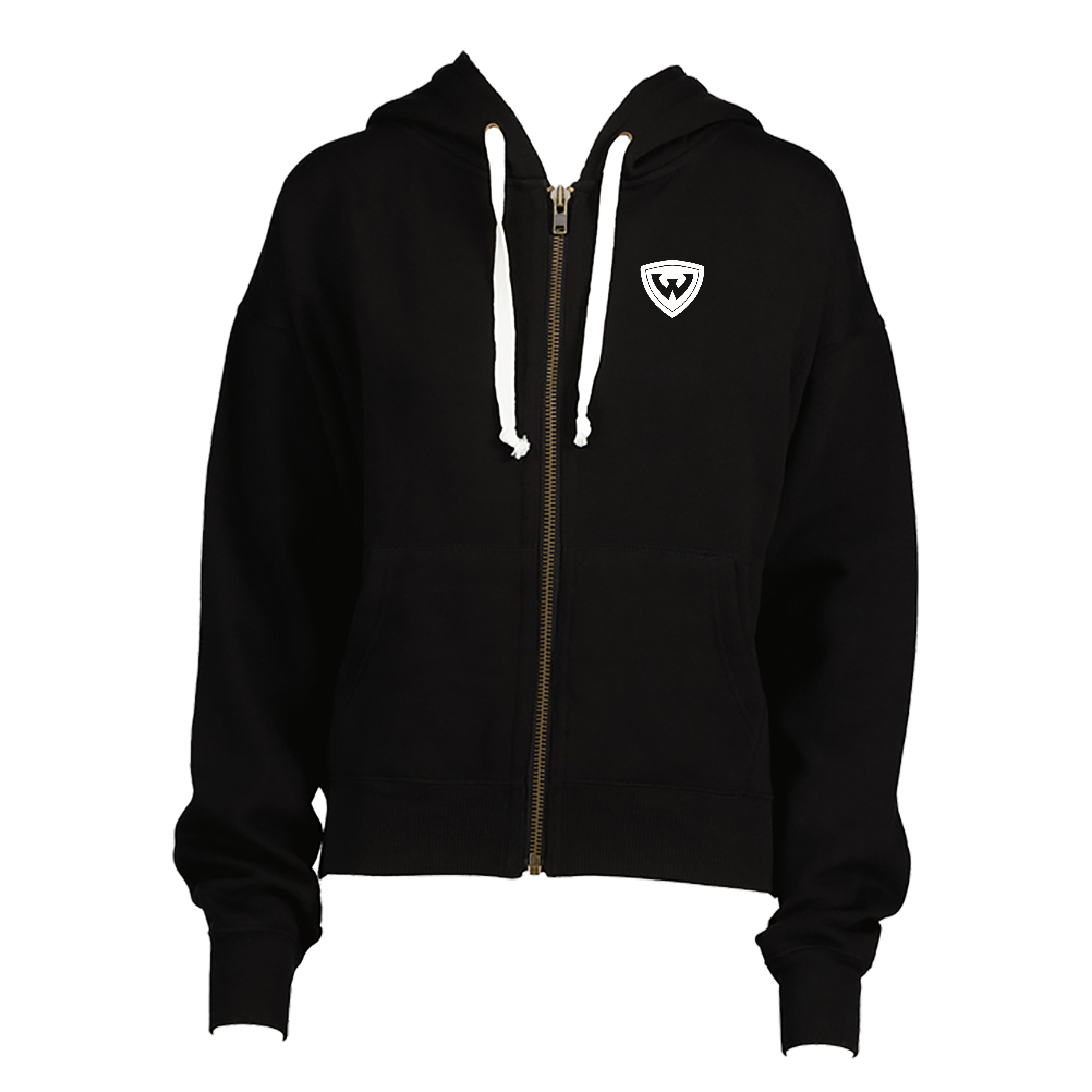 Wayne State Shield ENZA Women's Black Boxy Full Zip Hooded Sweatshirt