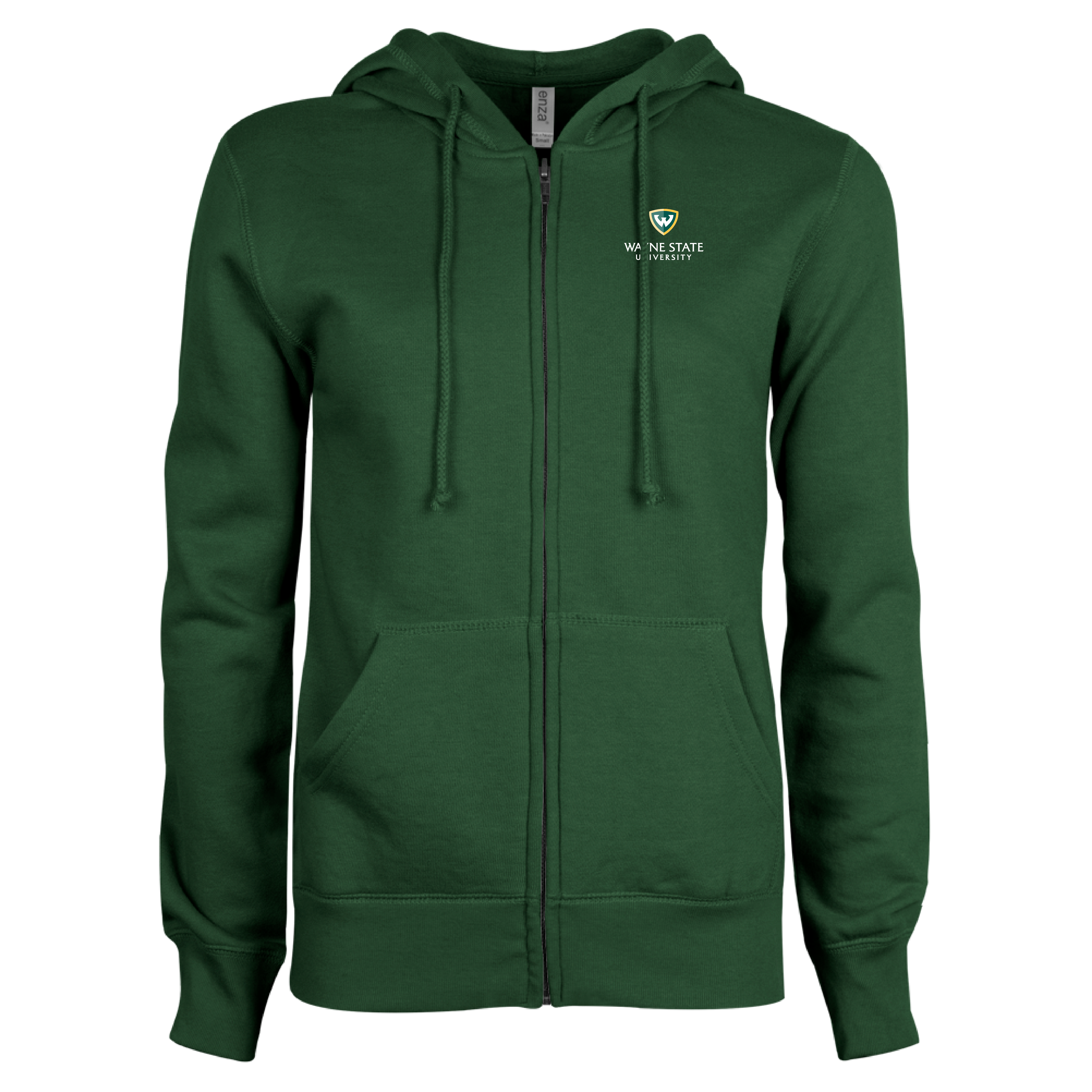 Wayne State Stacked ENZA Women's Dark Green Fleece Full Zip Hoodie