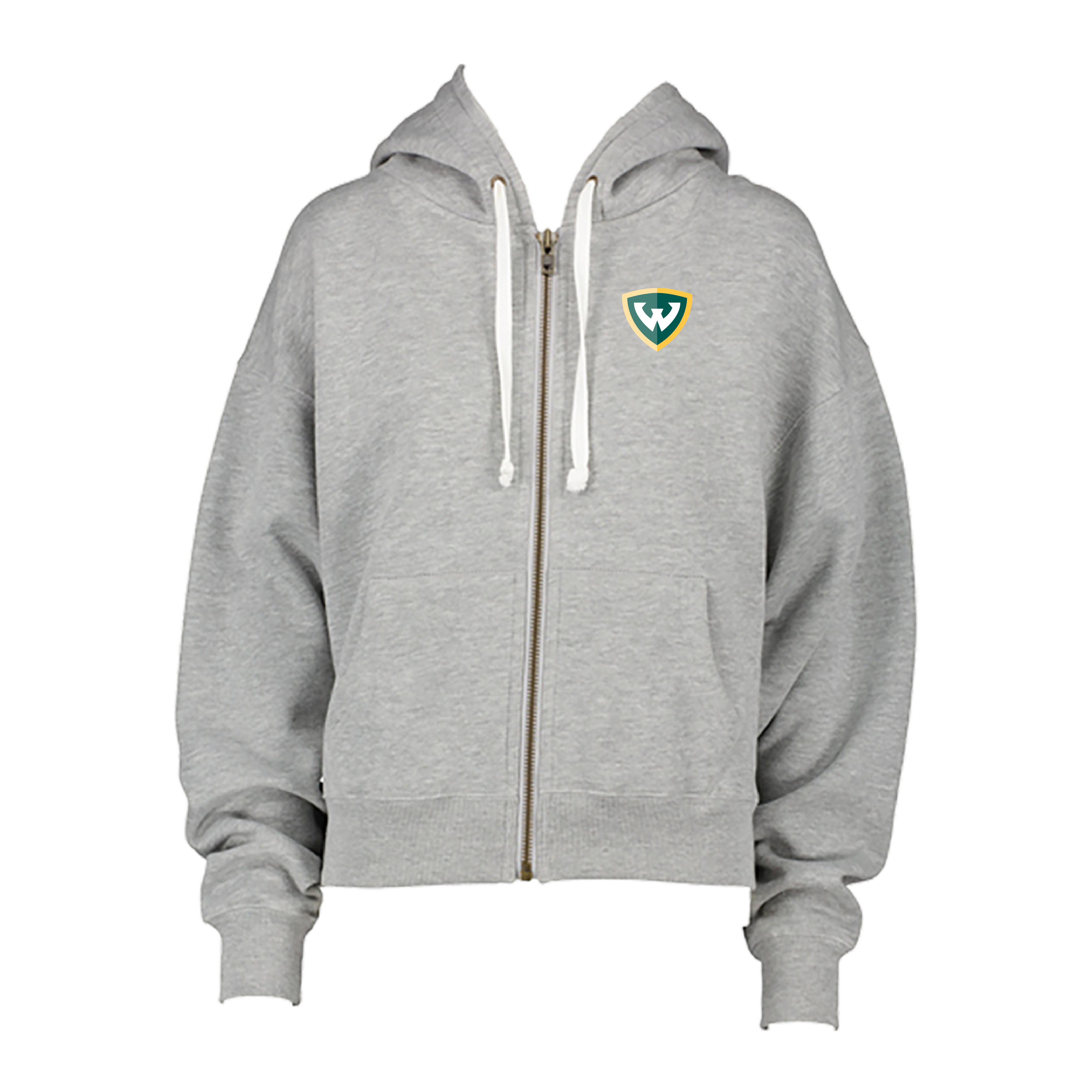 Wayne State Shield ENZA Women's Grey Boxy Full Zip Hooded Sweatshirt