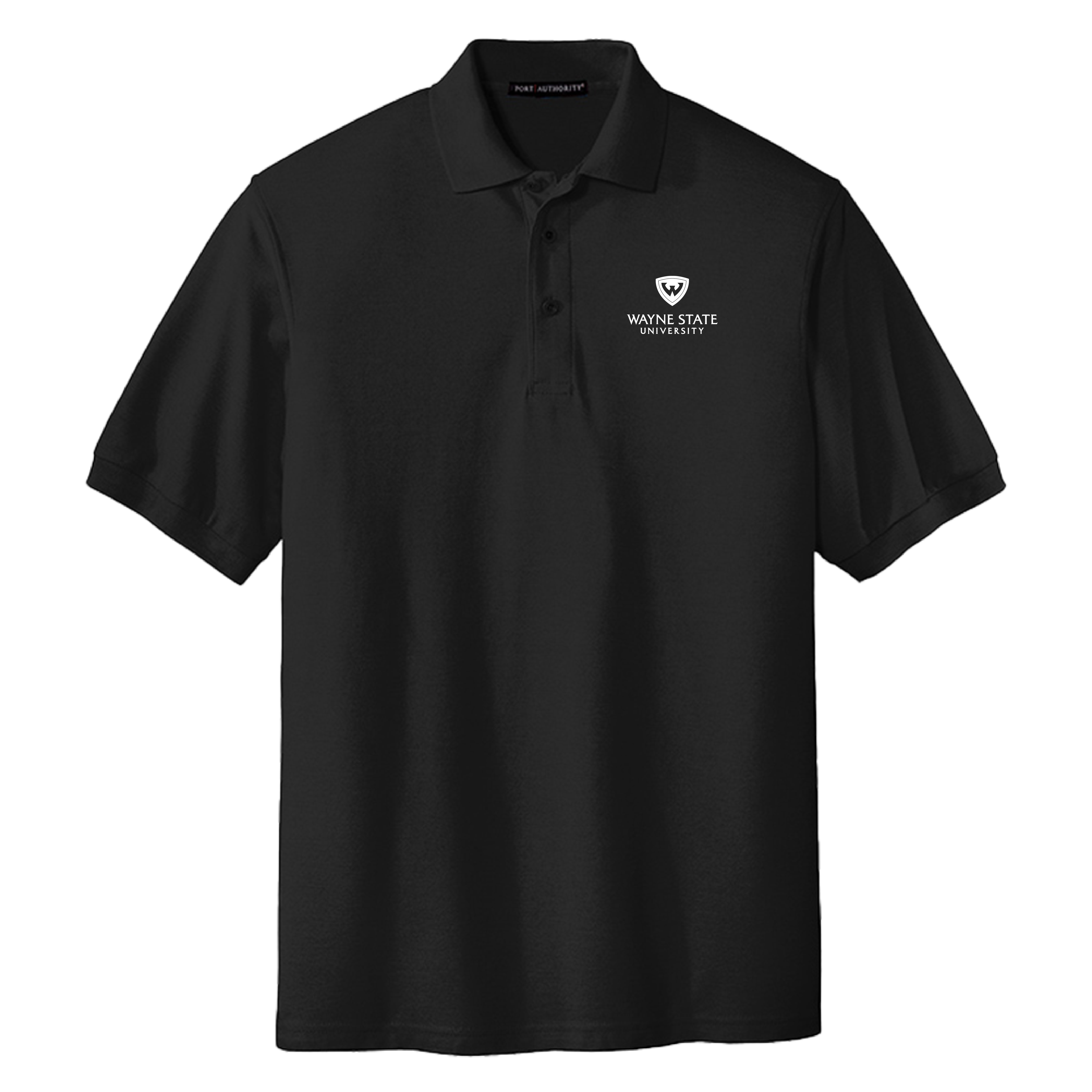 Wayne State Stacked Extended Black Silk Touch Polo
