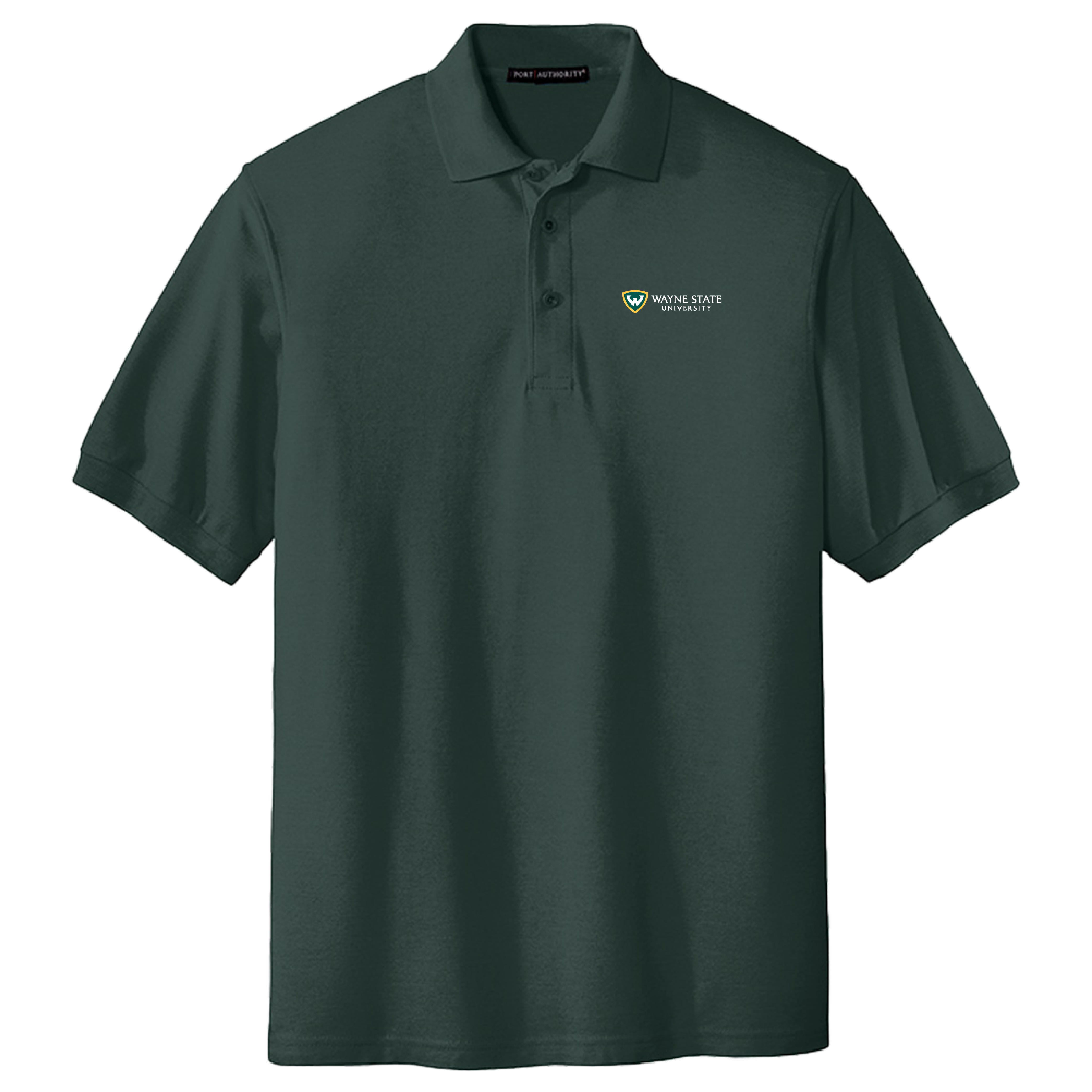 Wayne State Horizontal Extended Dark Green Silk Touch Polo
