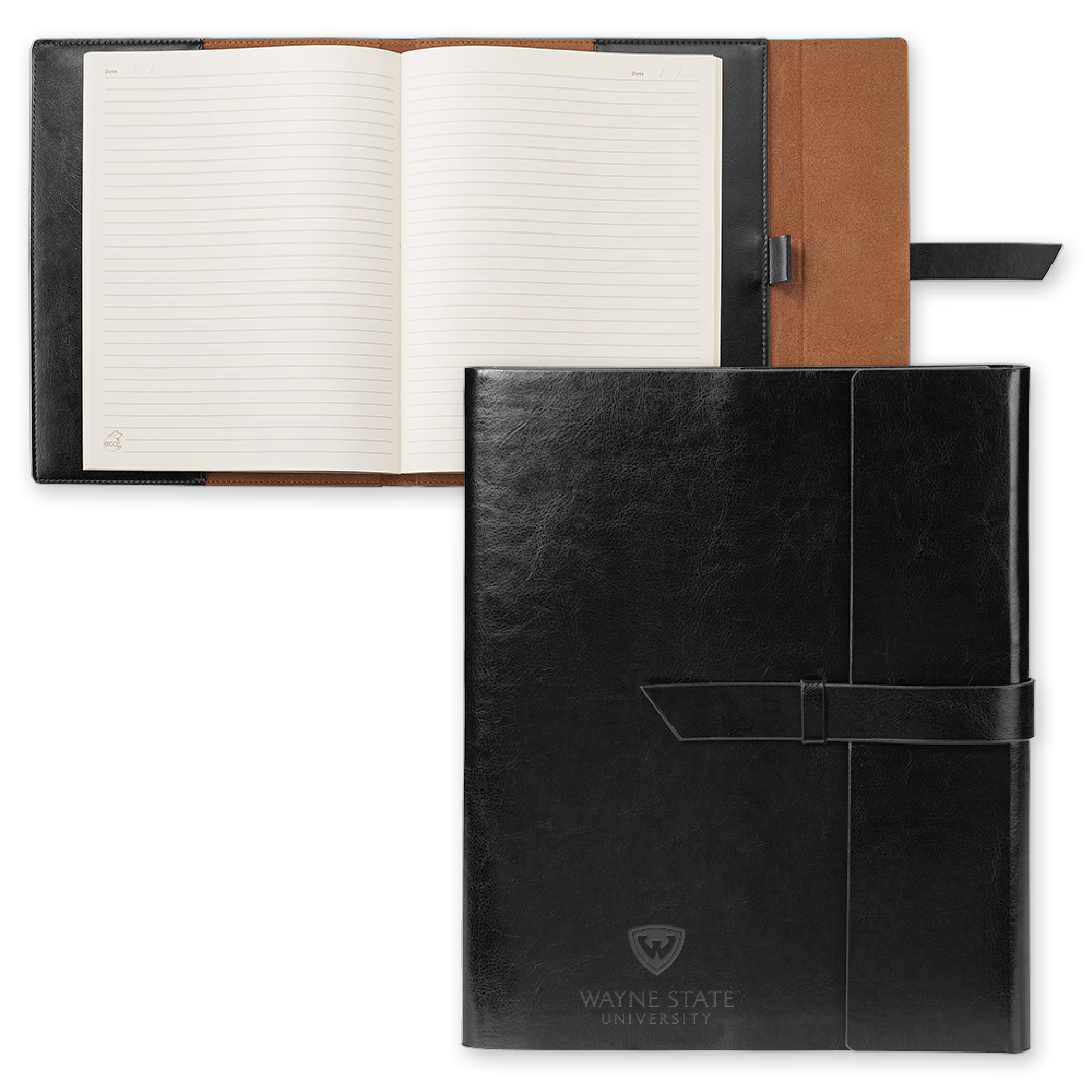 Wayne State Stacked Engraved Fabrizio Black Portfolio w/Loop Closure