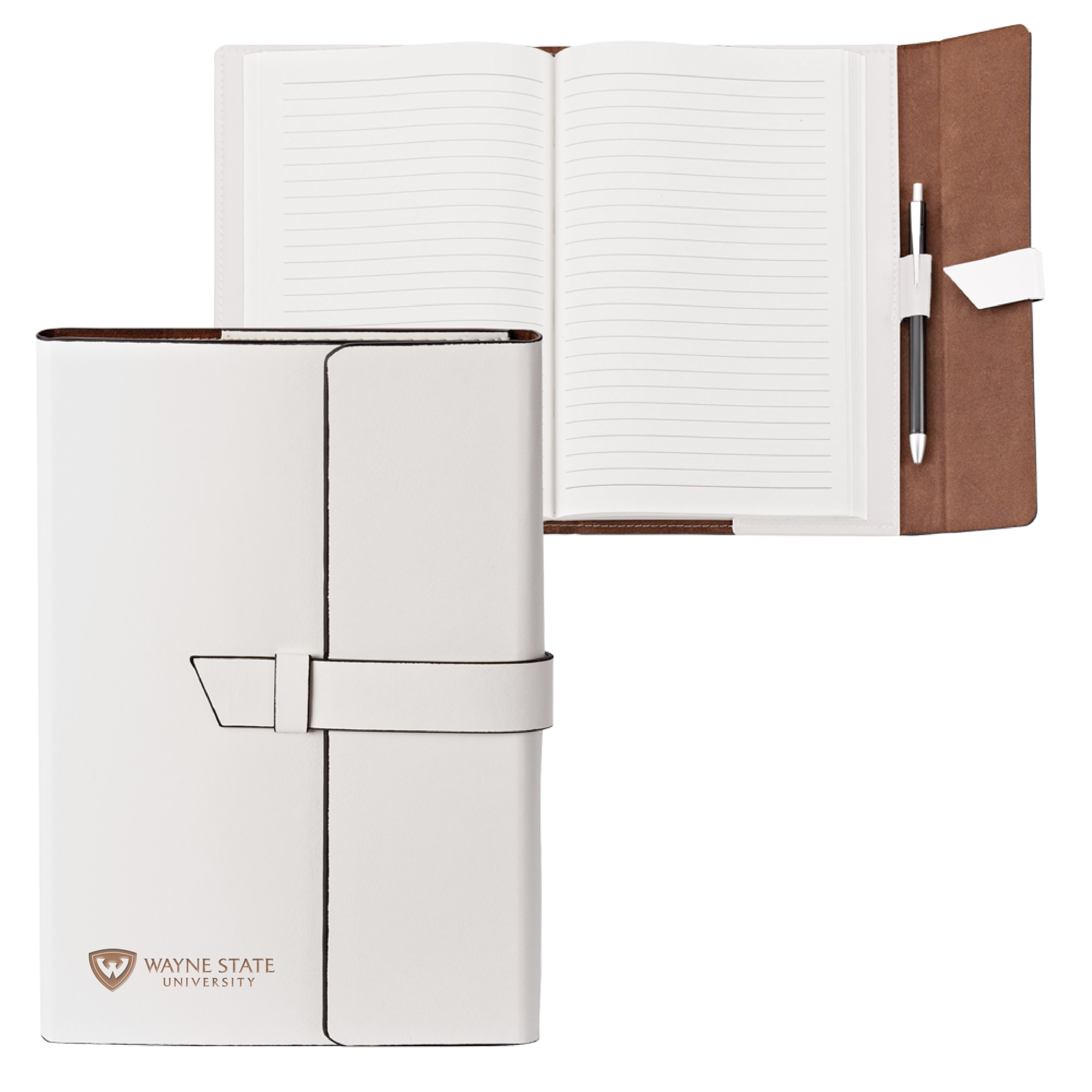 Wayne State Horizontal Engraved Fabrizio Junior White Portfolio w/Loop Closure
