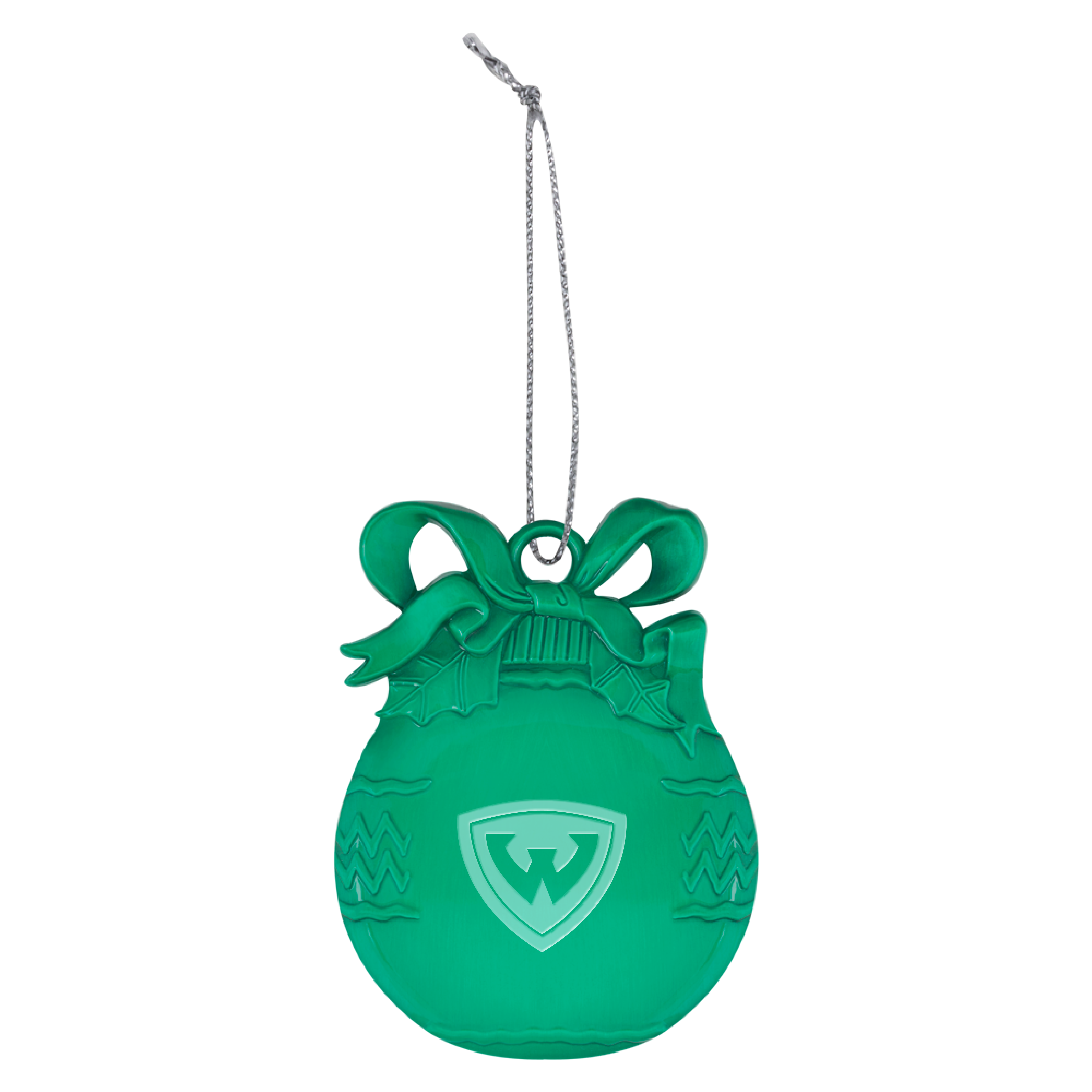 Wayne State Shield Engraved Green Bulb Ornament