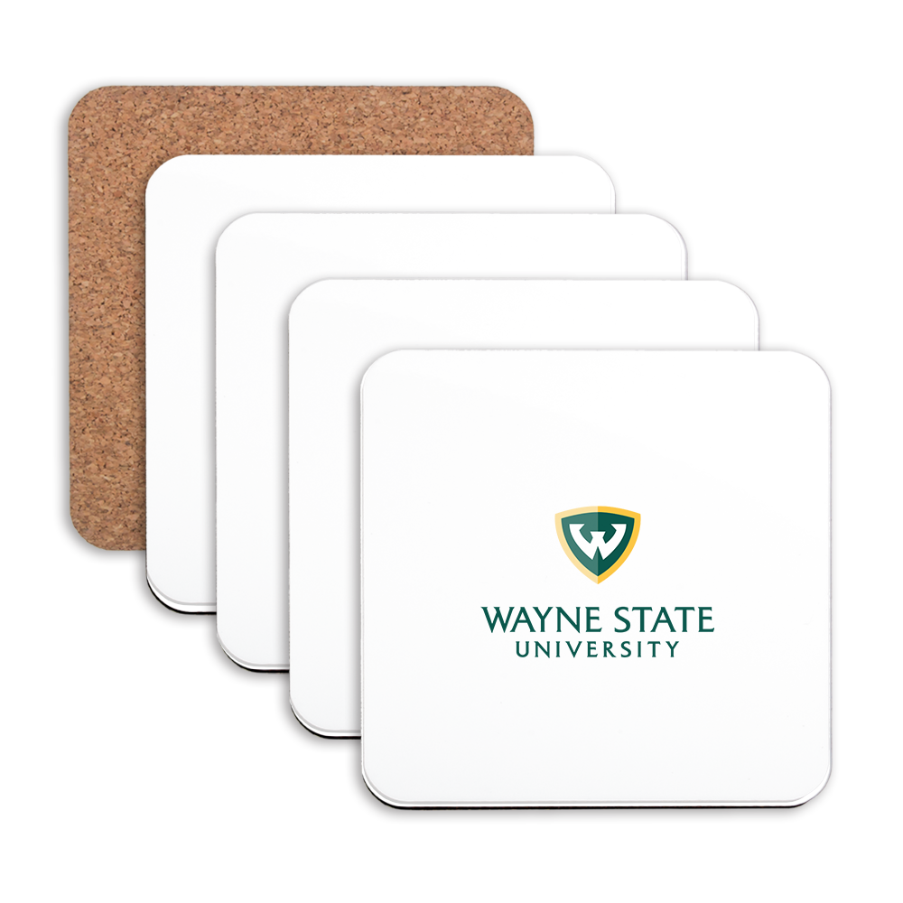 Wayne State Stacked Hardboard Coaster w/Cork Backing 4/set