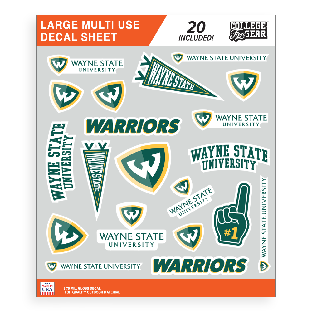 Wayne State Univ Large Multi Use Decal Sheet WSU Large Sticker Sheet