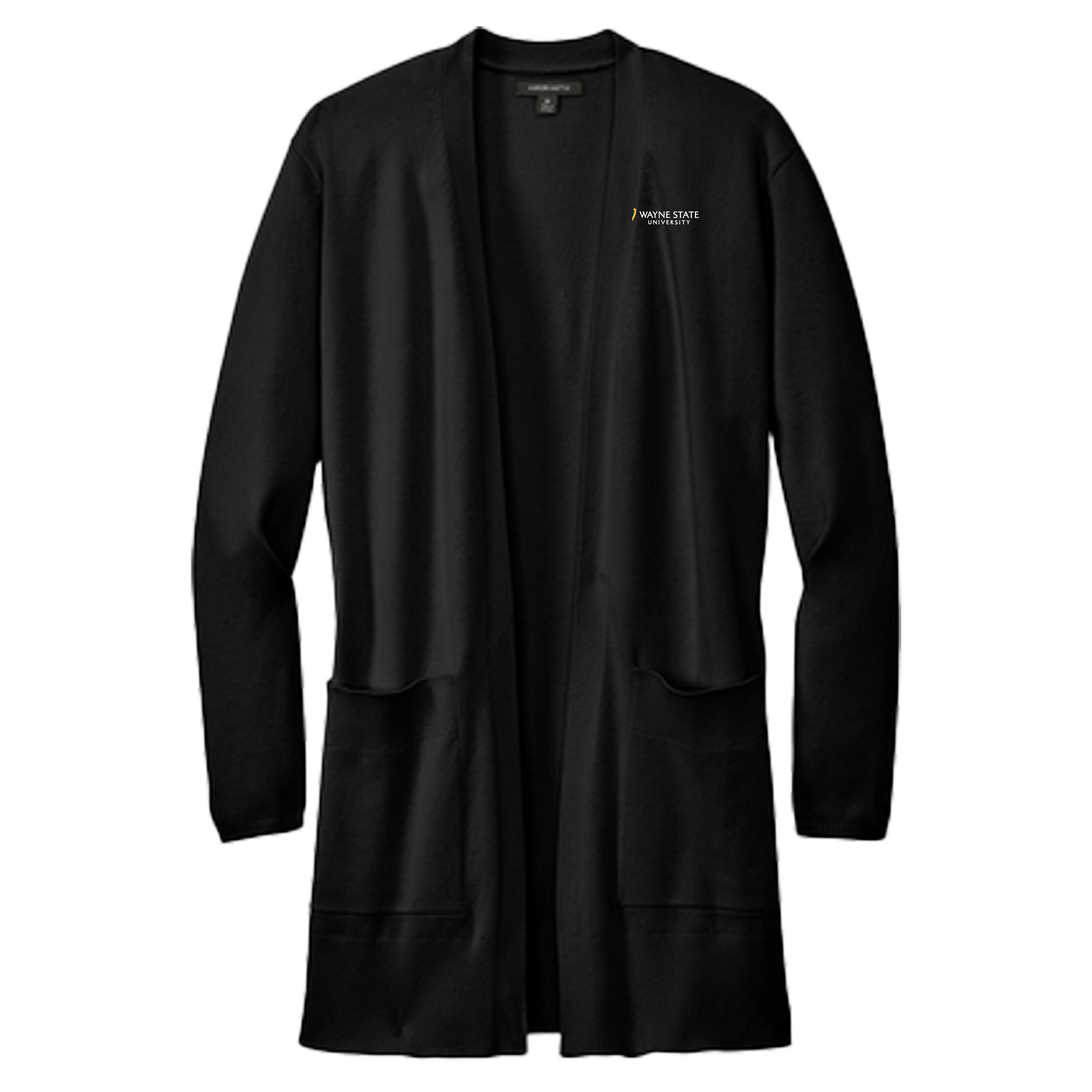 Wayne State Horizontal Mercer + Mettle Women's Black Open Front Cardigan Sweater