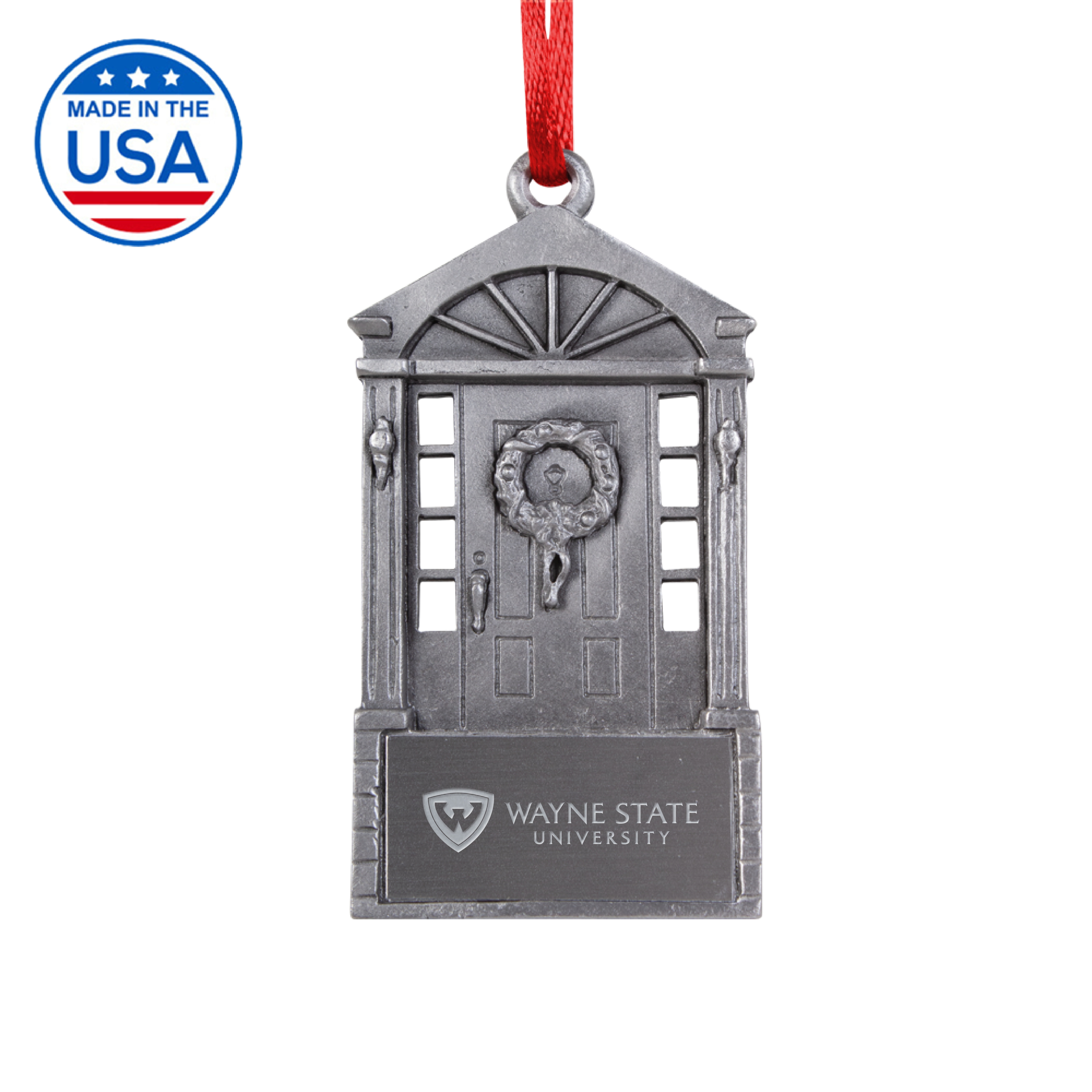 Wayne State Horizontal Engraved Pewter Front Door Ornament