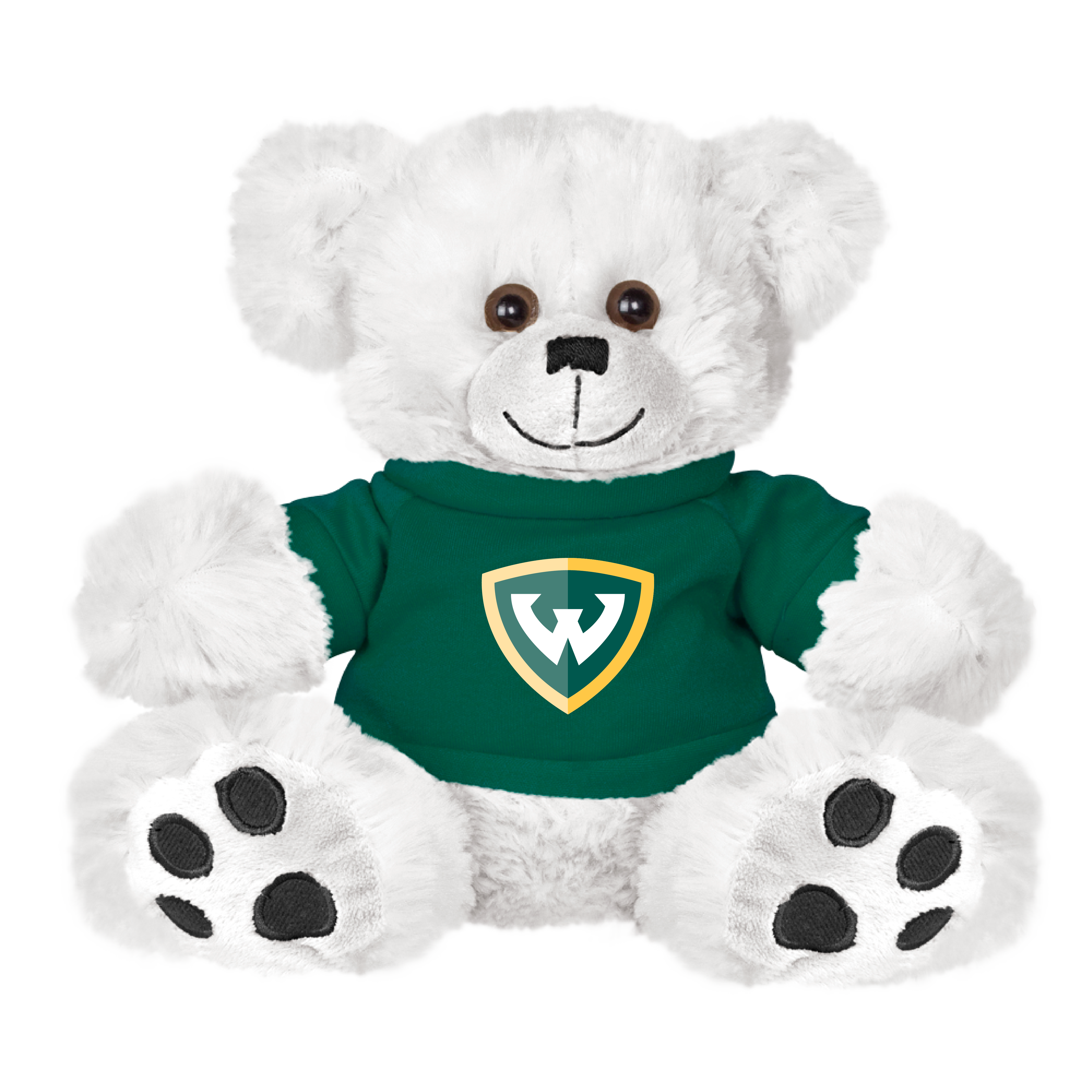 Wayne State Shield Plush Big Paw 8 1/2 inch White Bear w/Dark Green Shirt
