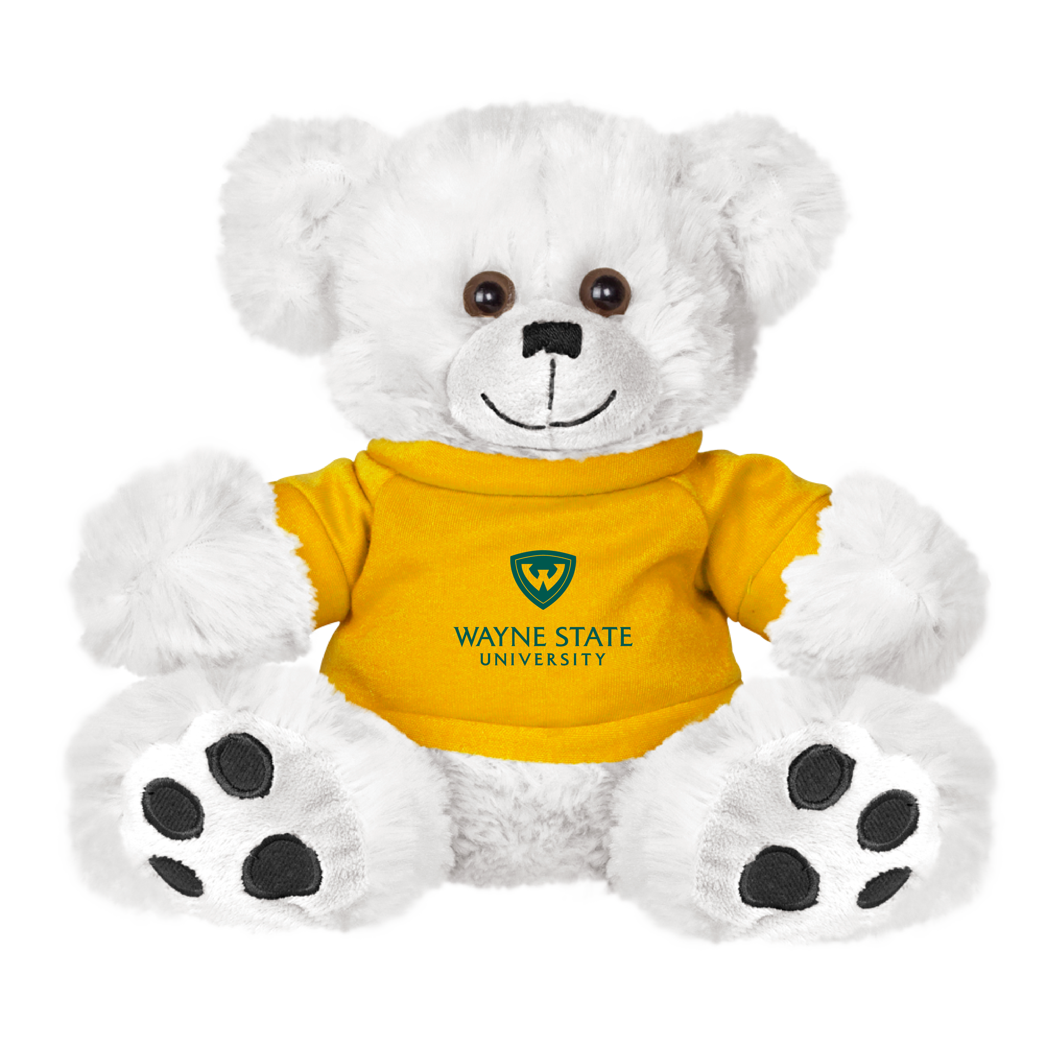 Wayne State Stacked Plush Big Paw 8 1/2 inch White Bear w/Gold Shirt