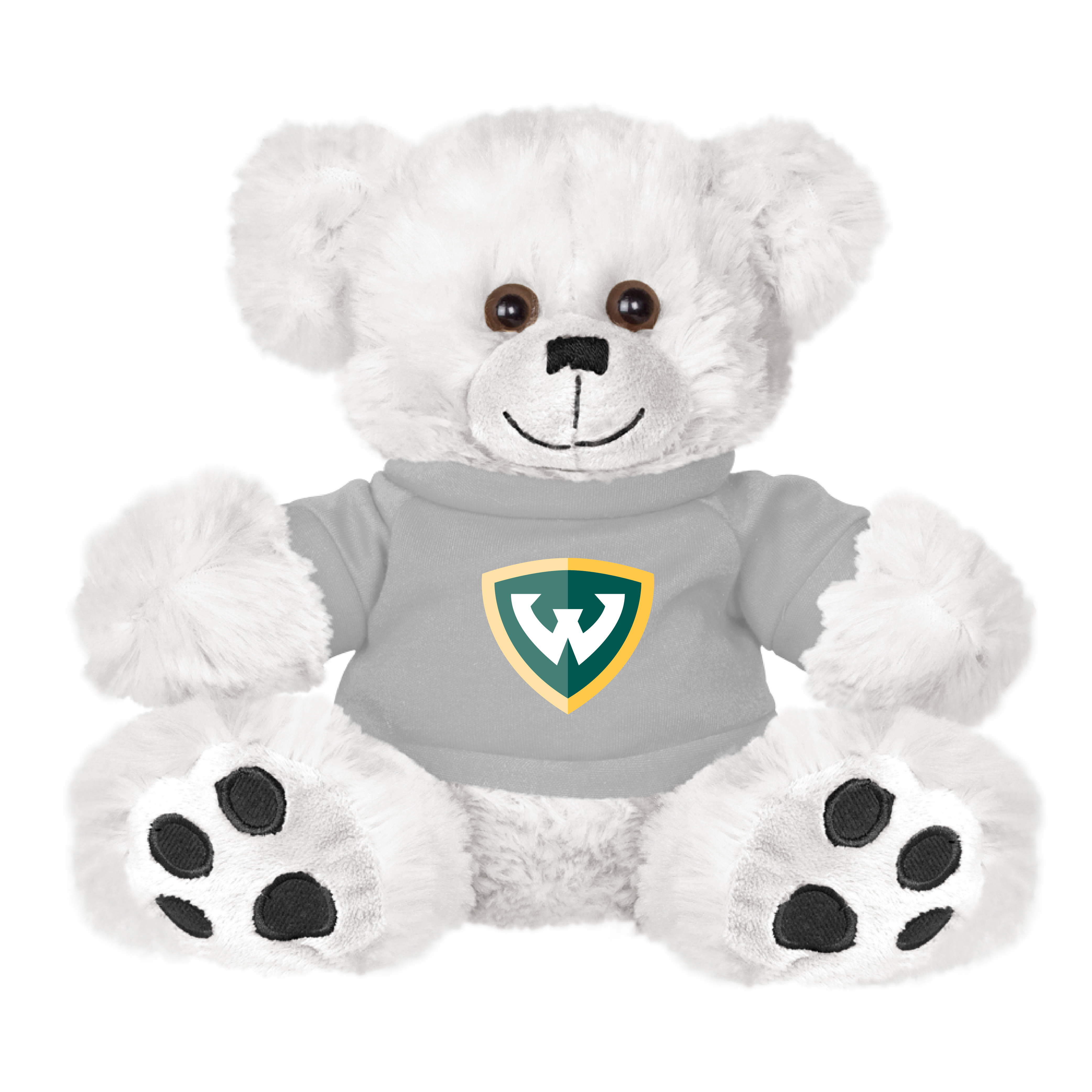Wayne State Shield Plush Big Paw 8 1/2 inch White Bear w/Grey Shirt