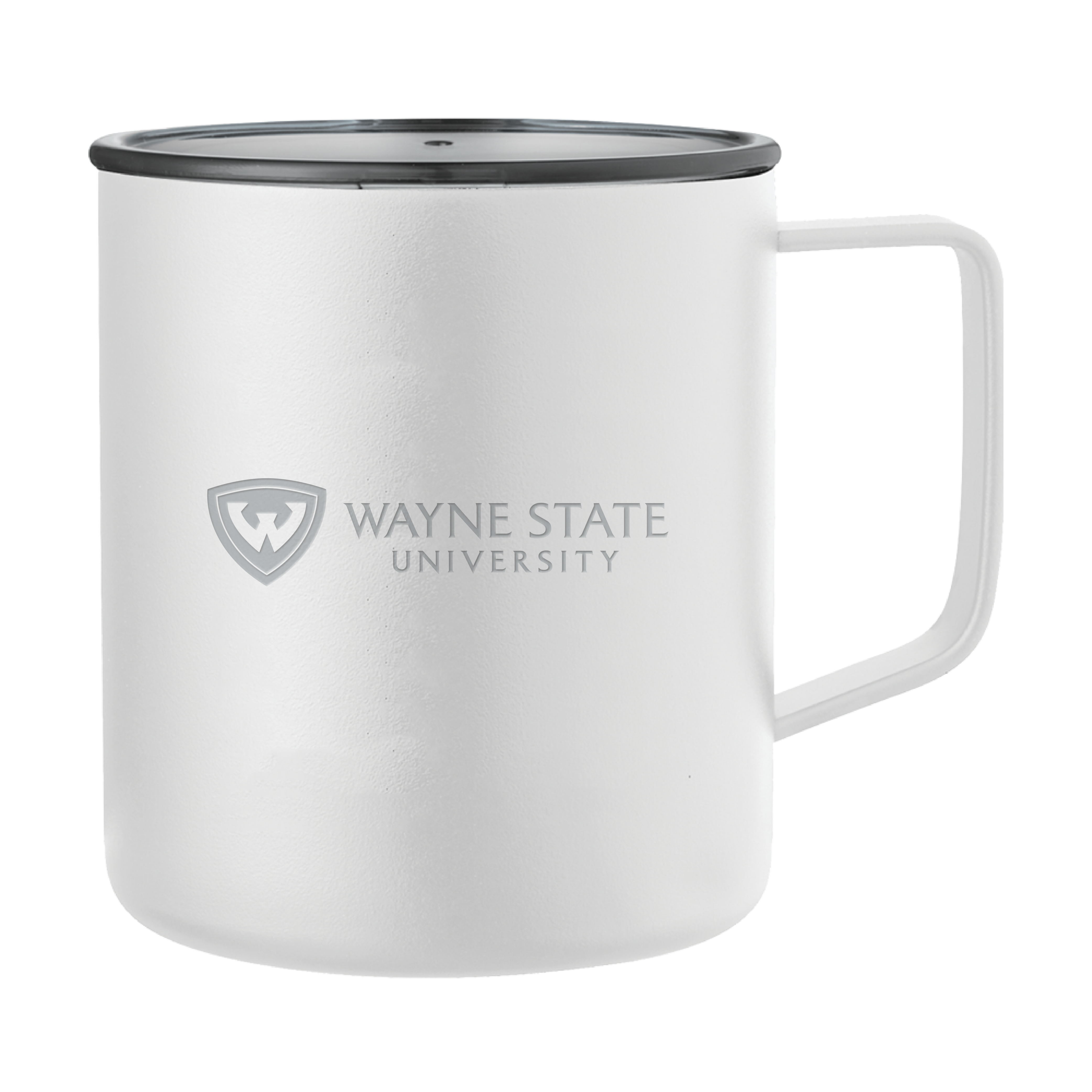 Wayne State Horizontal Engraved Rover Camp Vacuum Insulated White Mug 14oz