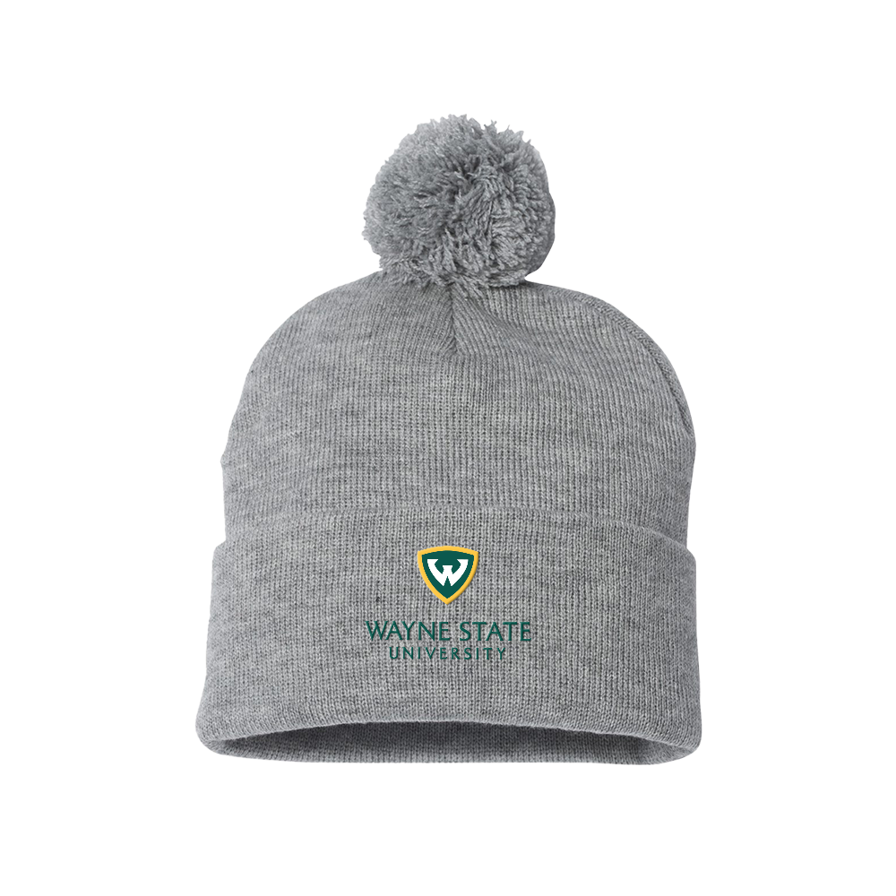 Wayne State Stacked Sportsman Heather Grey Pom Pom Cuffed Beanie