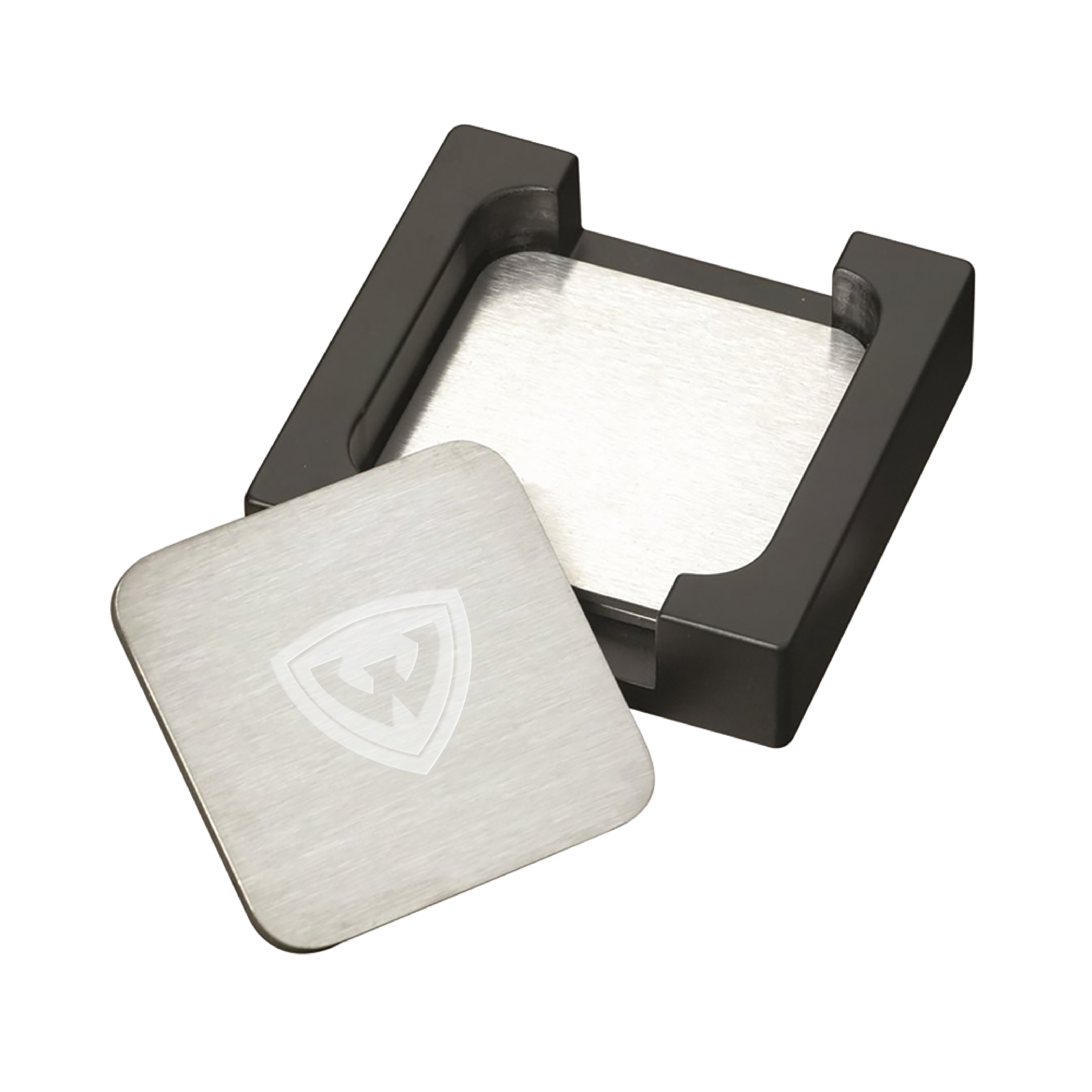 Wayne State Shield Engraved Stainless Steel Coaster Set