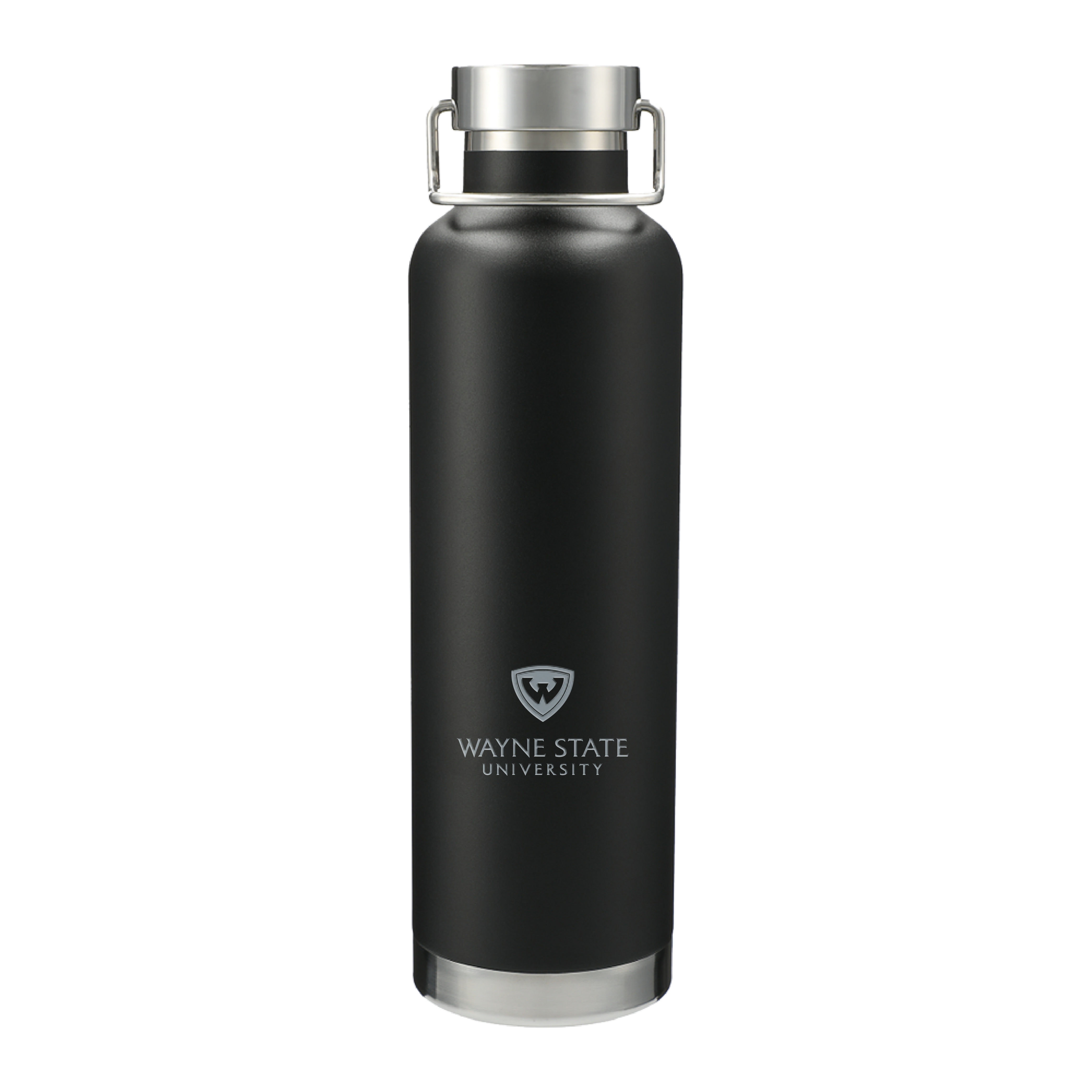 Wayne State Stacked Engraved Thor Copper Vacuum Insulated Black Bottle 32oz