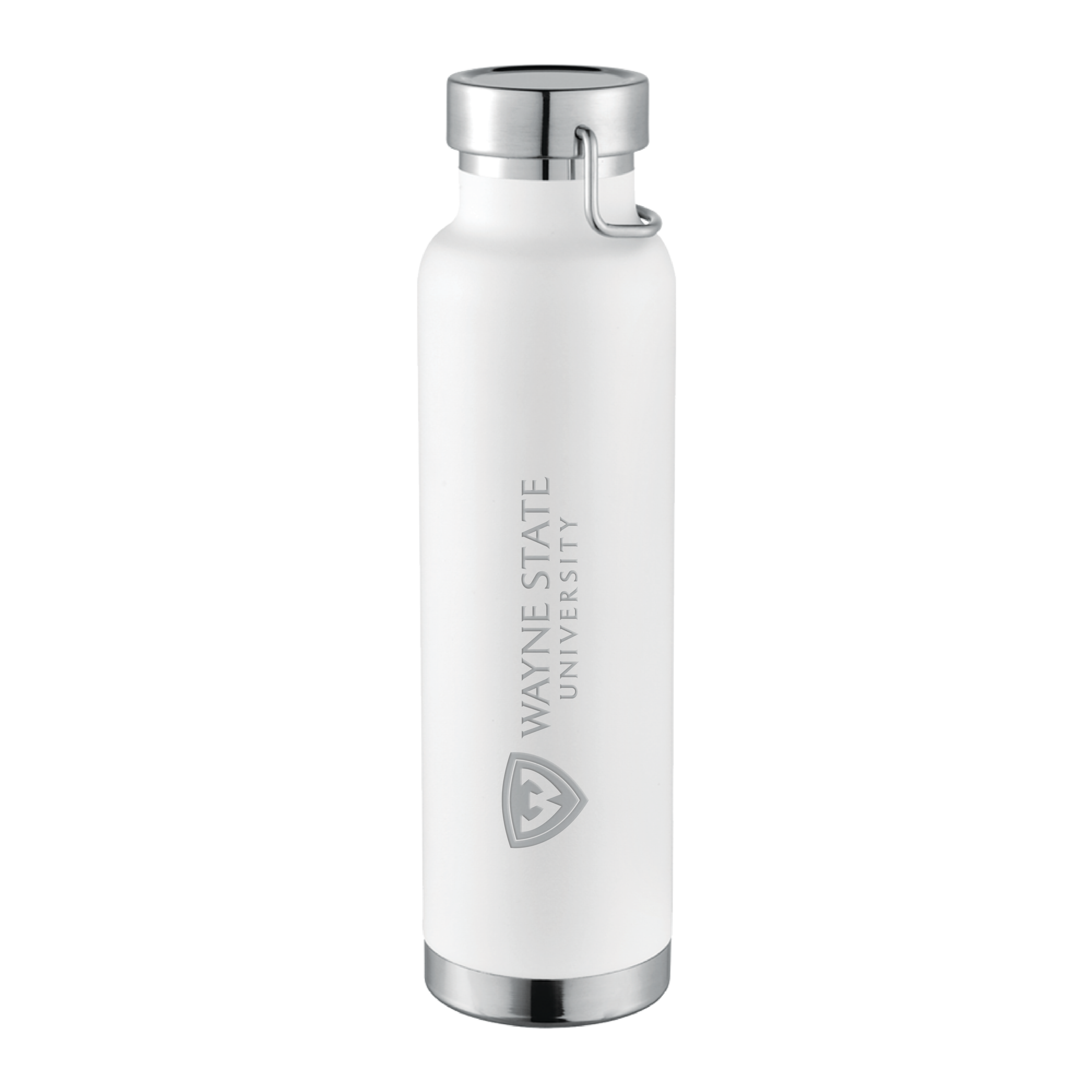 Wayne State Horizontal Engraved Thor Copper Vacuum Insulated White Bottle 22oz