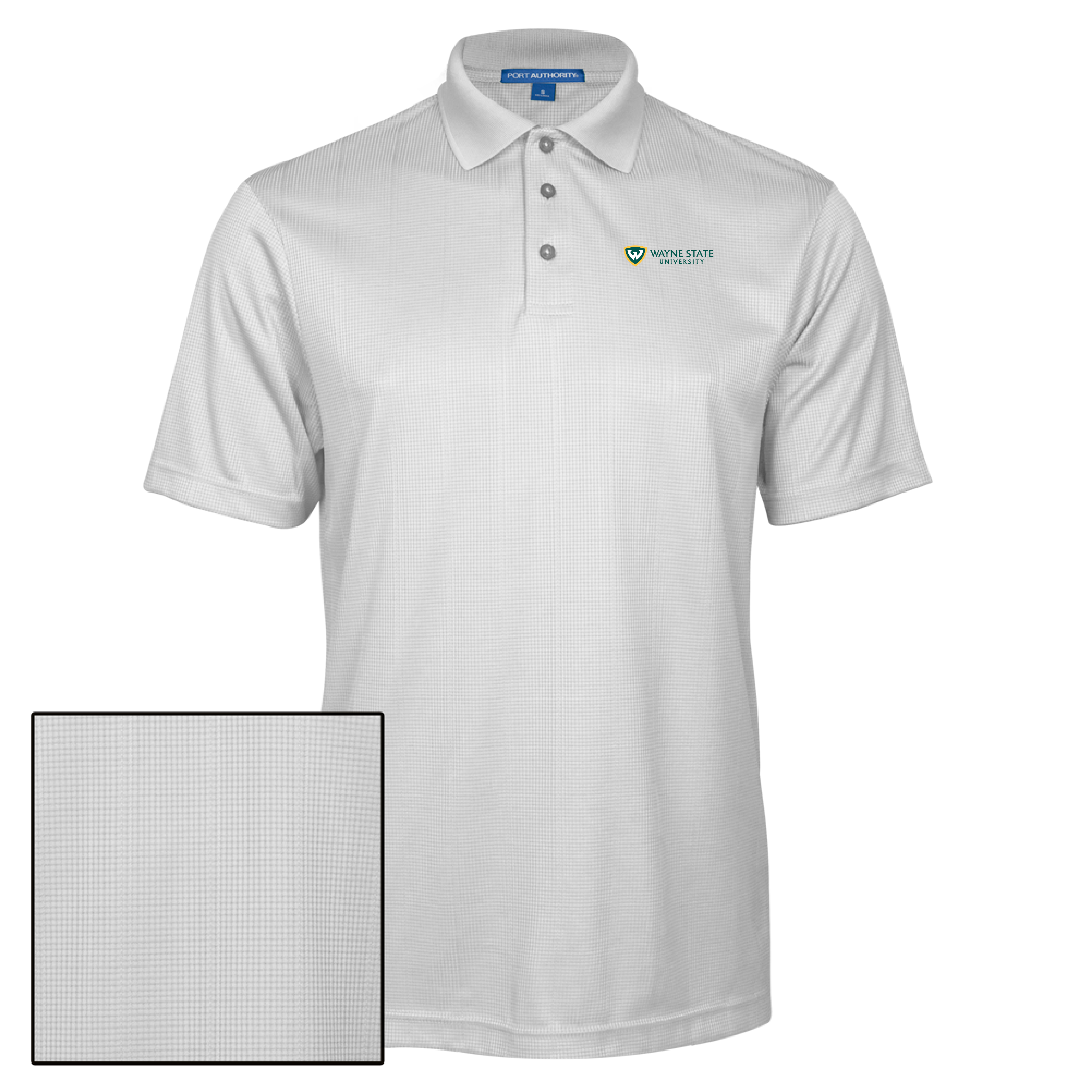 Wayne State Horizontal White Performance Fine Jacquard Polo