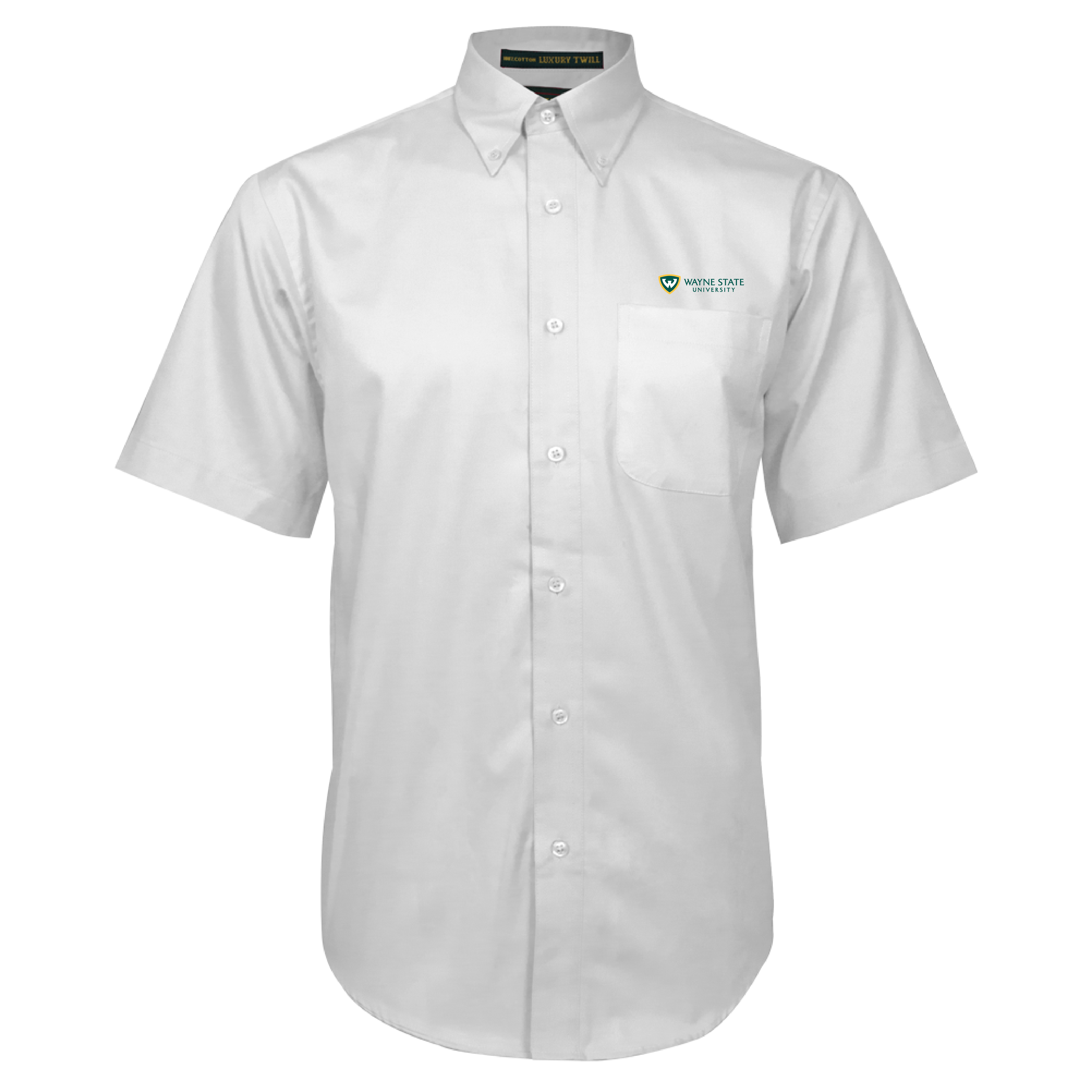 Wayne State Horizontal White Twill Button Down Short Sleeve