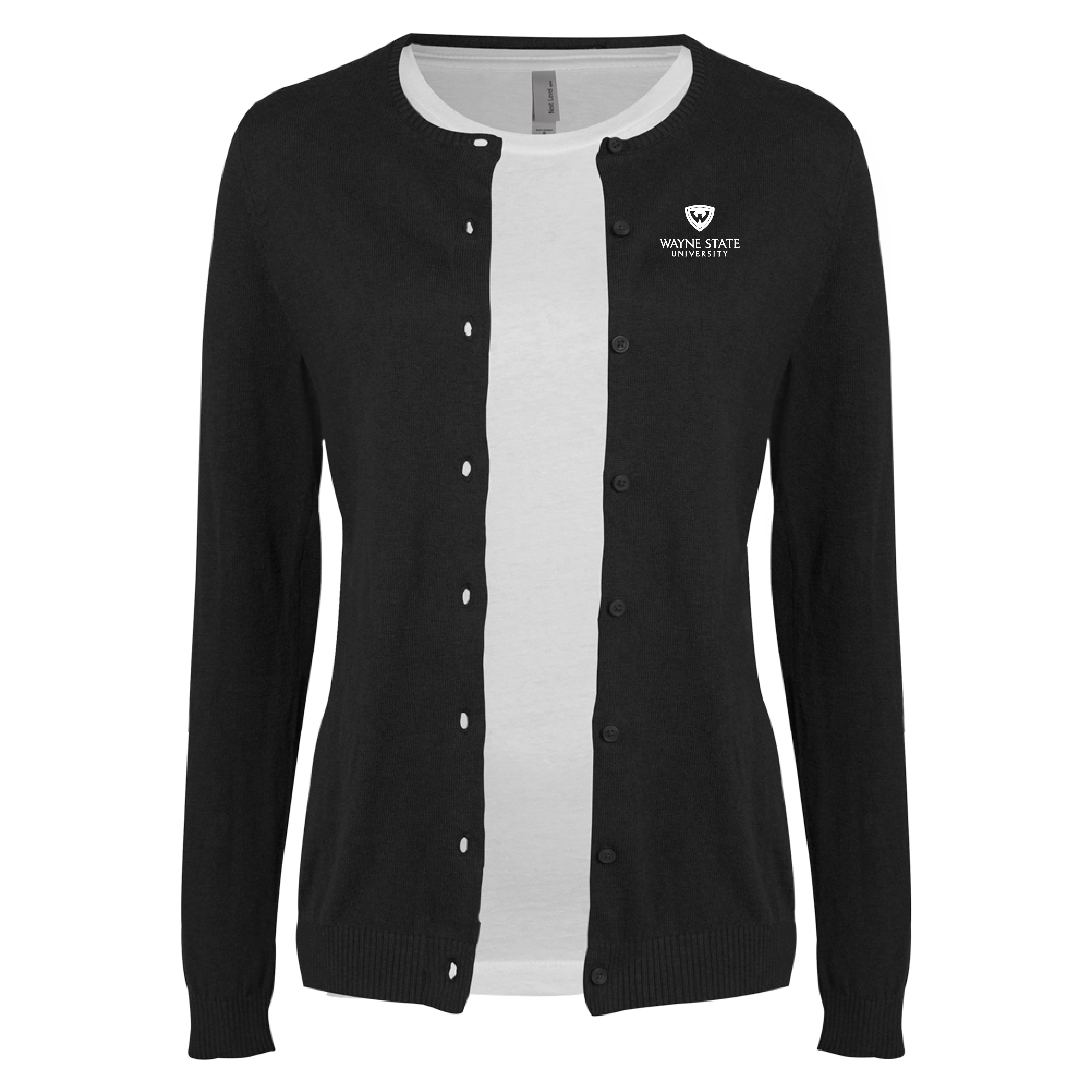 Wayne State Stacked Women's Black Cardigan Sweater