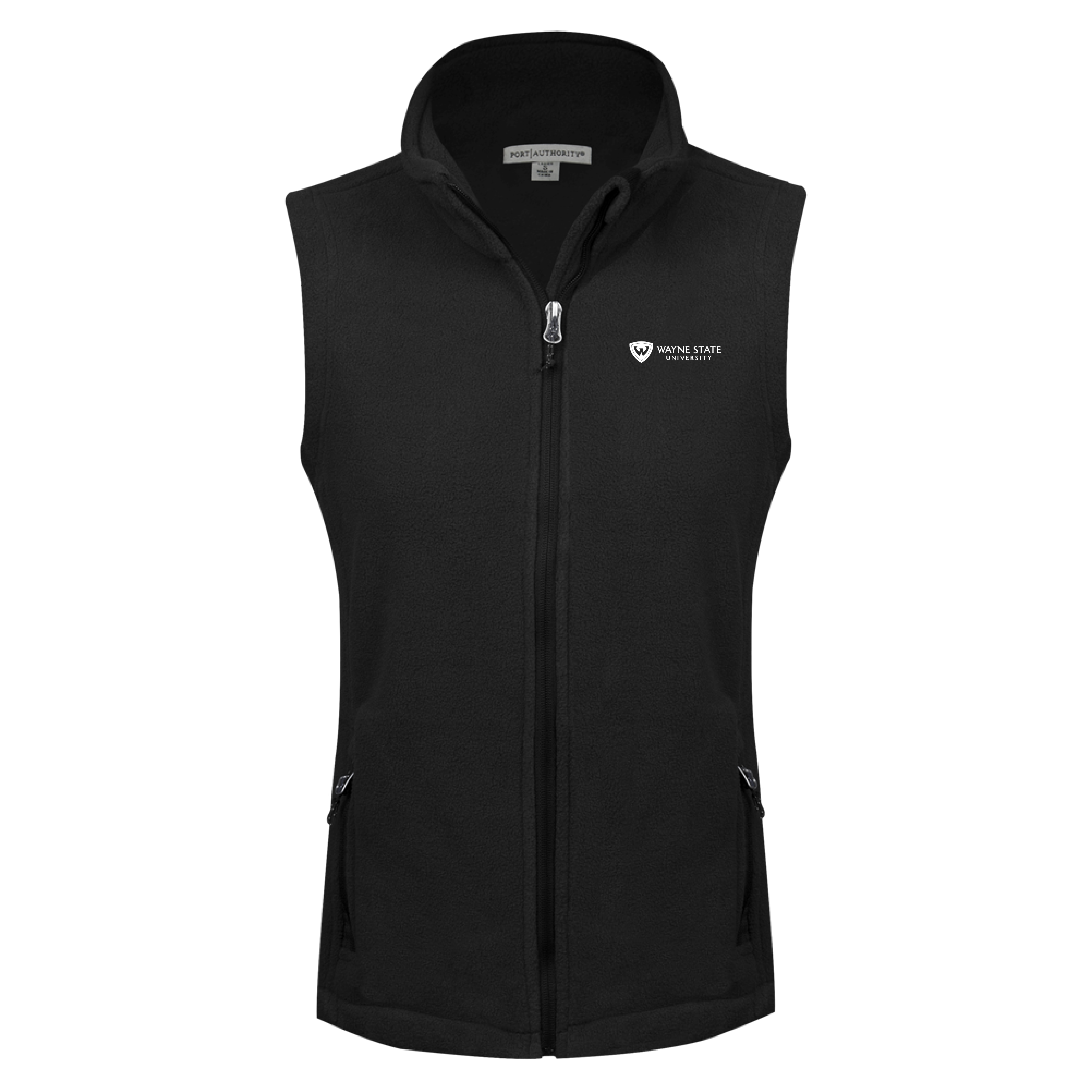 Wayne State Horizontal Women's Black Fleece Full Zip Vest