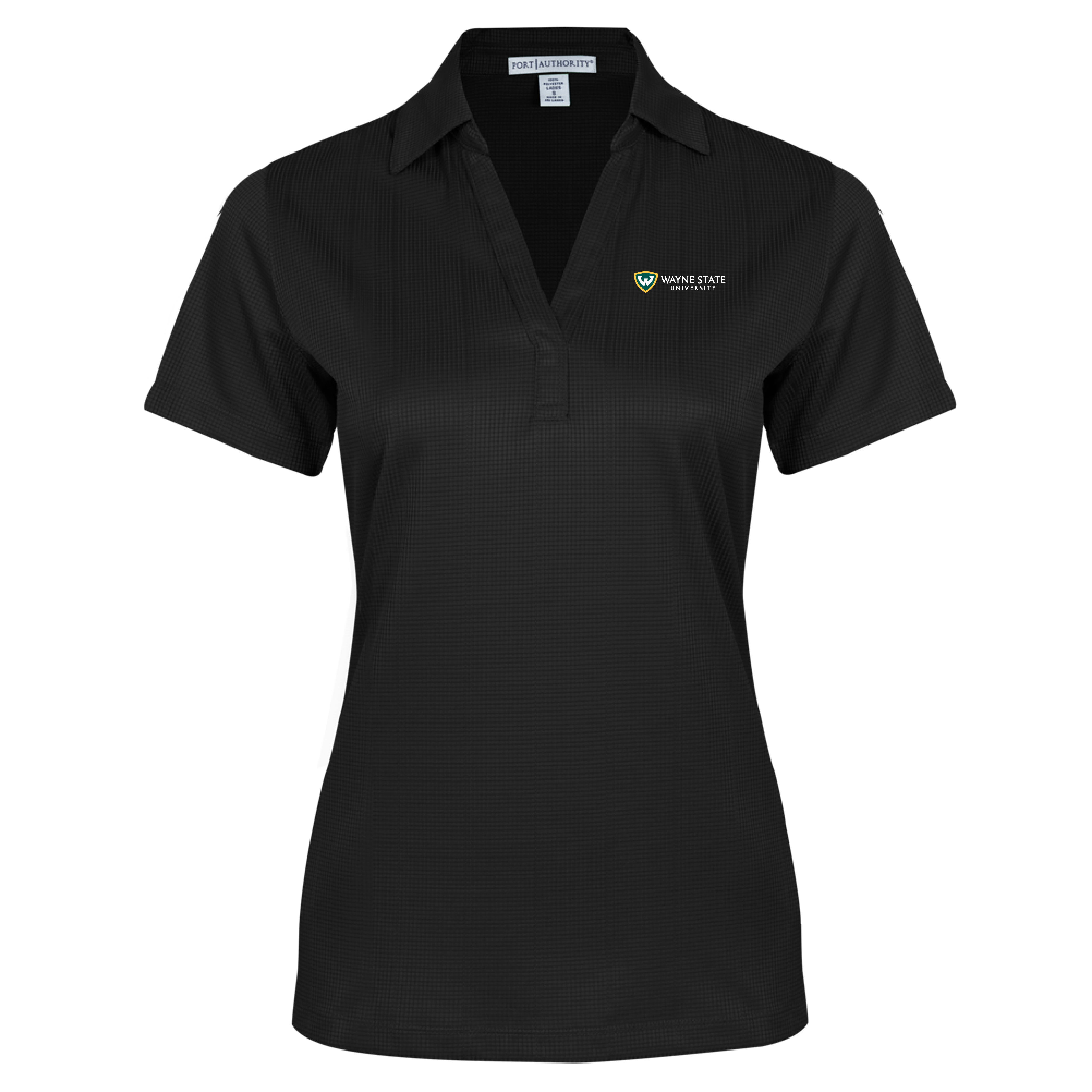 Wayne State Horizontal Women's Black Performance Fine Jacquard Polo