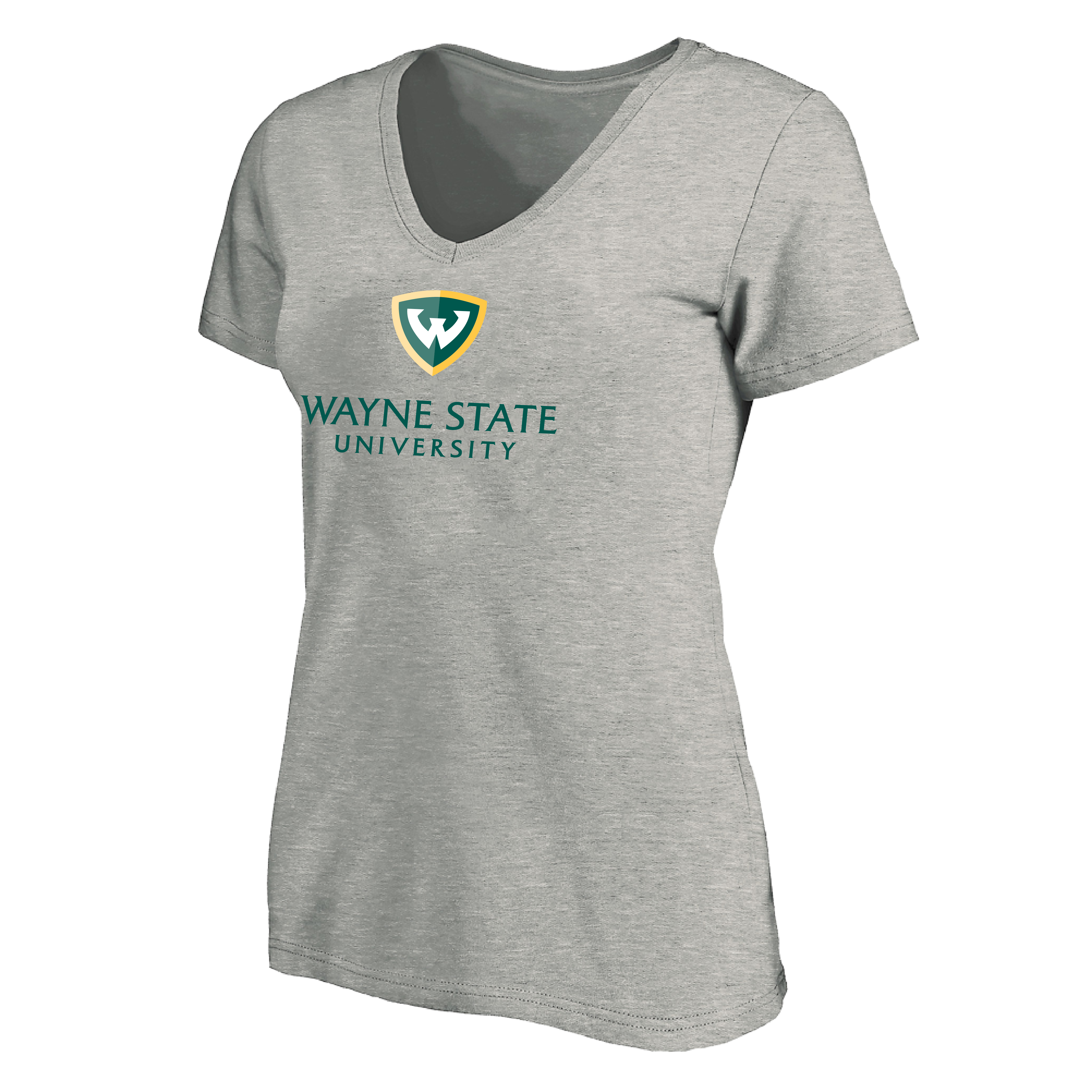 Wayne State Stacked Women's Plus Heather Grey V Neck T Shirt