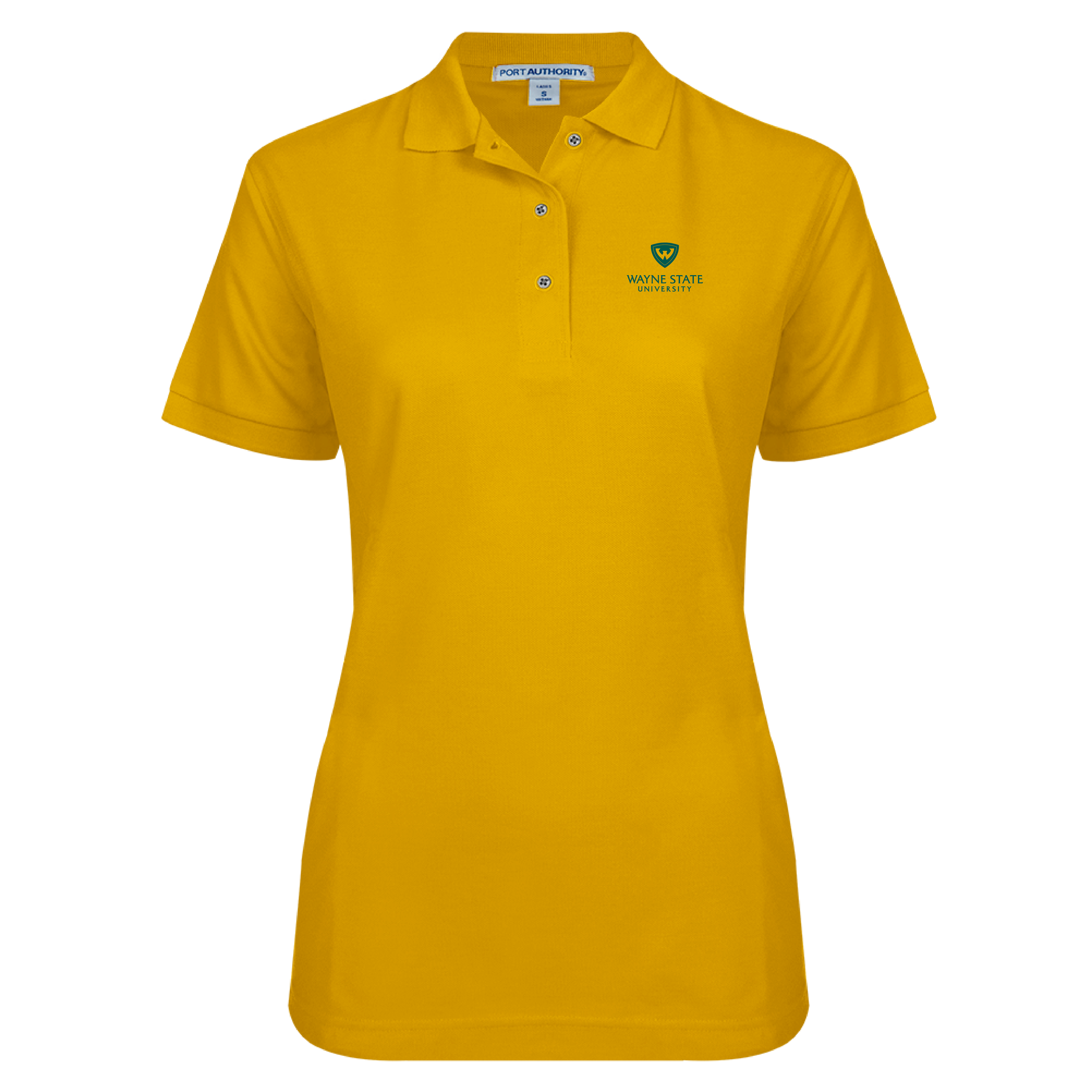 Wayne State Stacked Women's Silk Touch Gold Pique Polo