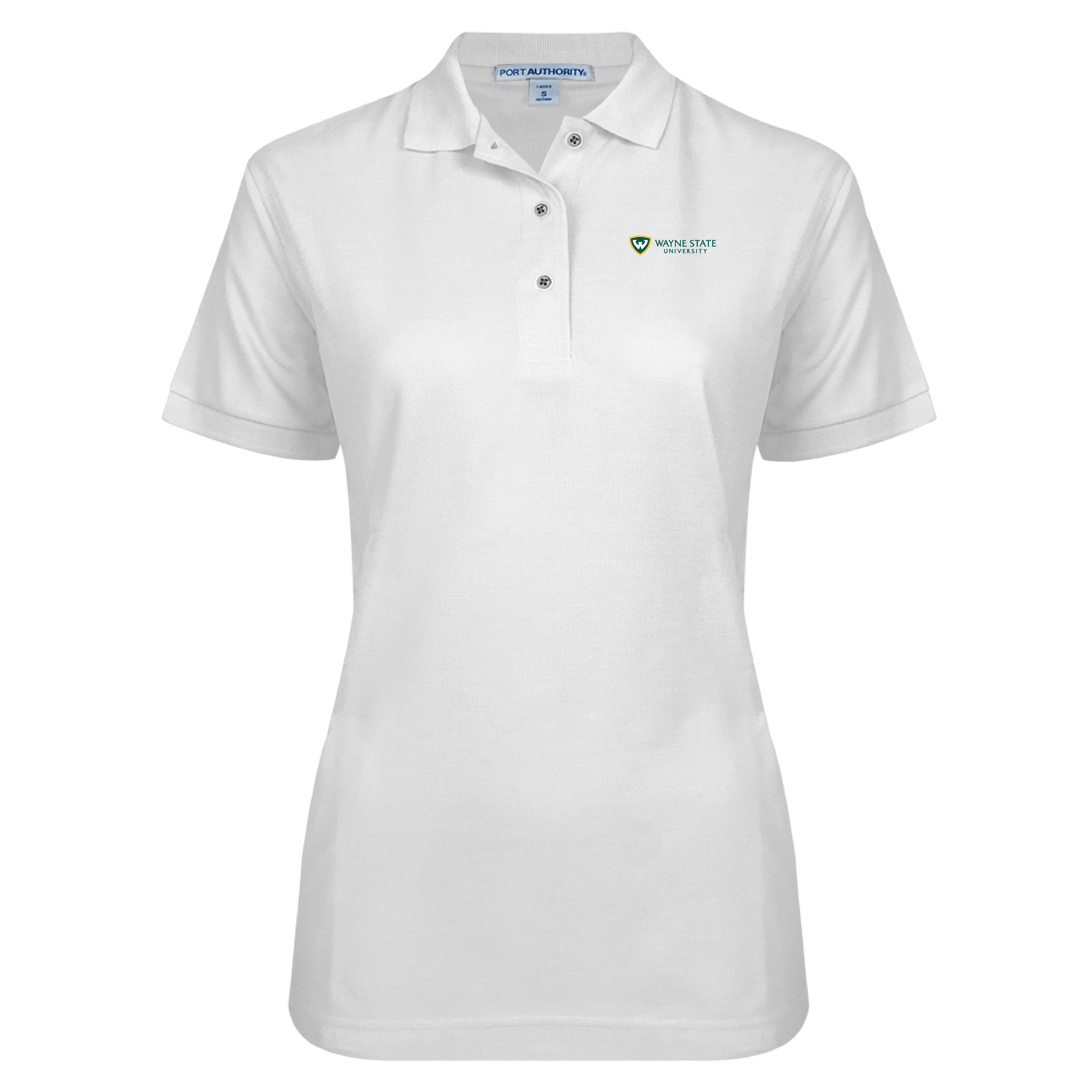 Wayne State Horizontal Women's Silk Touch White Pique Polo