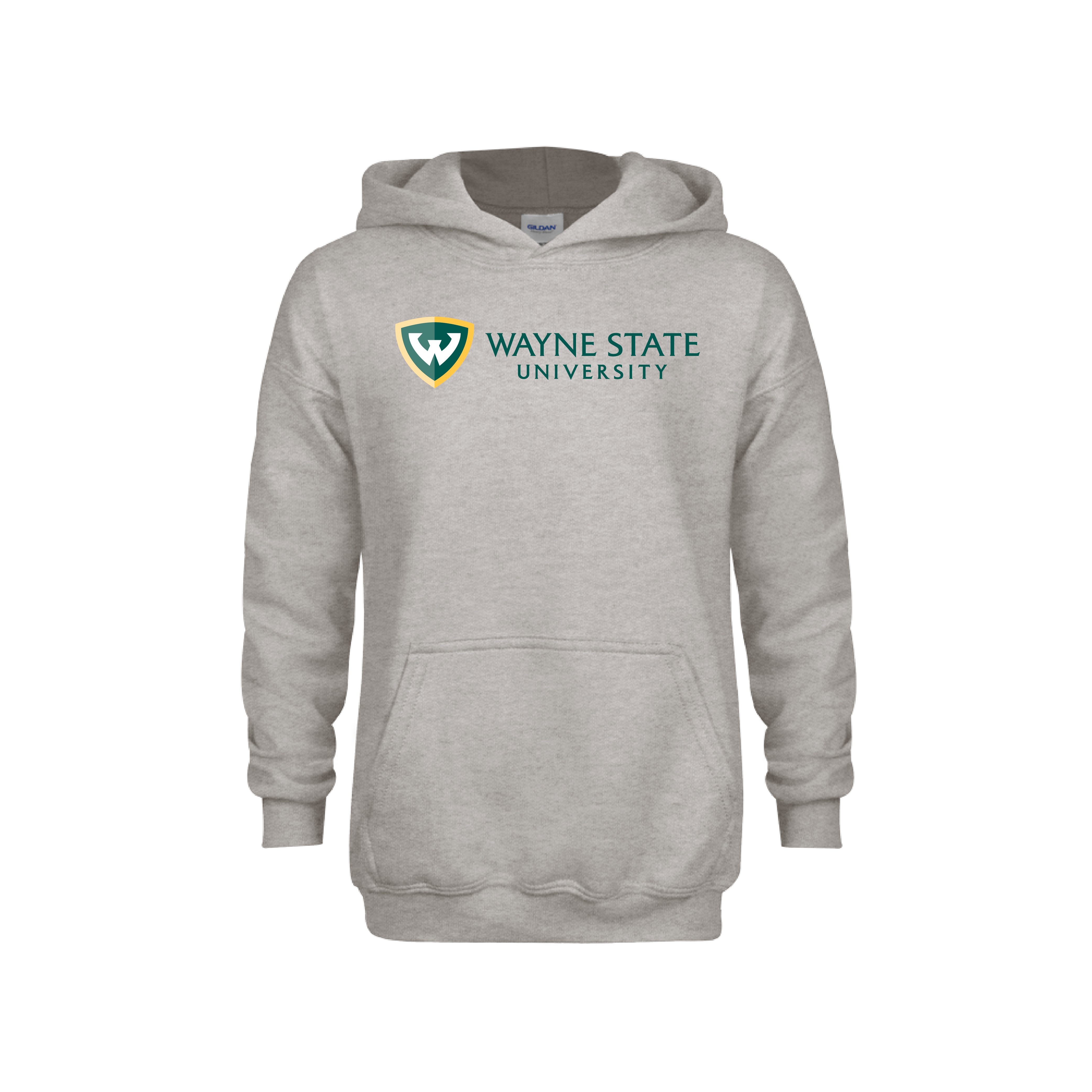 Wayne State Horizontal Youth Grey Fleece Hood