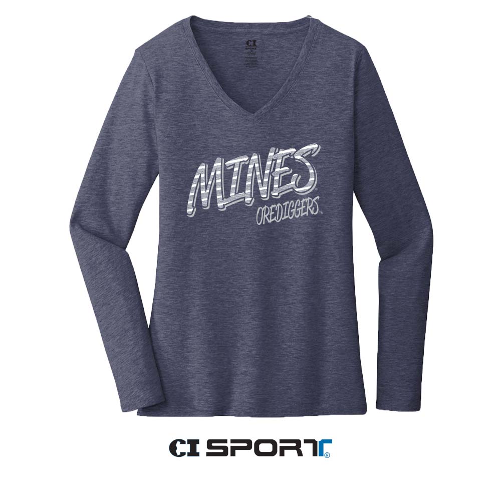 Mines Orediggers Ladies Long Sleeve V-Neck T-Shirt