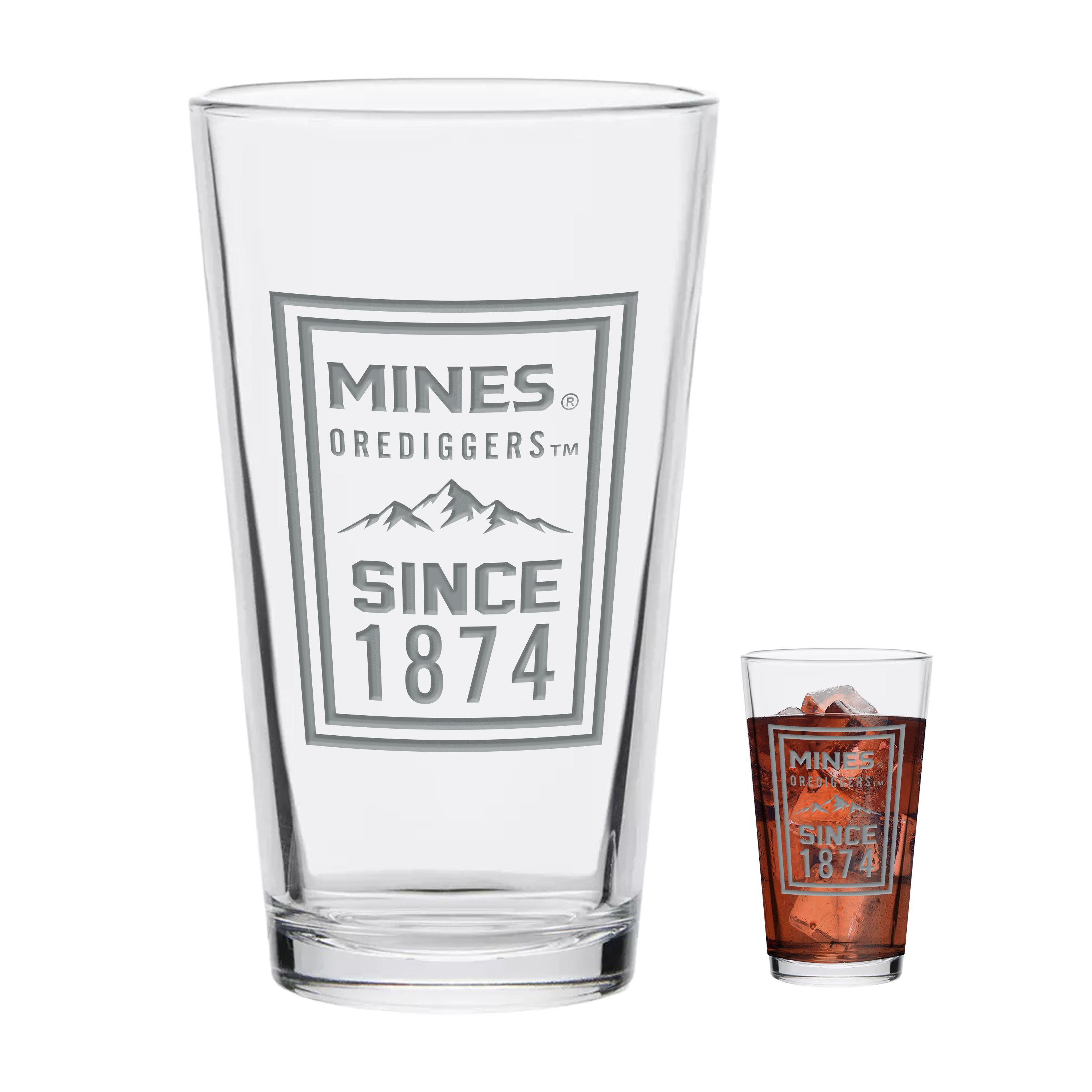 Mines Orediggers Deep Etched Pint Glass