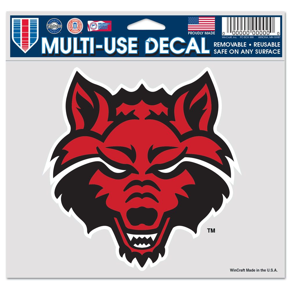 Arkansas State Red Wolves Multi-Use Decal -Clear Bckrgd 5" x 5"