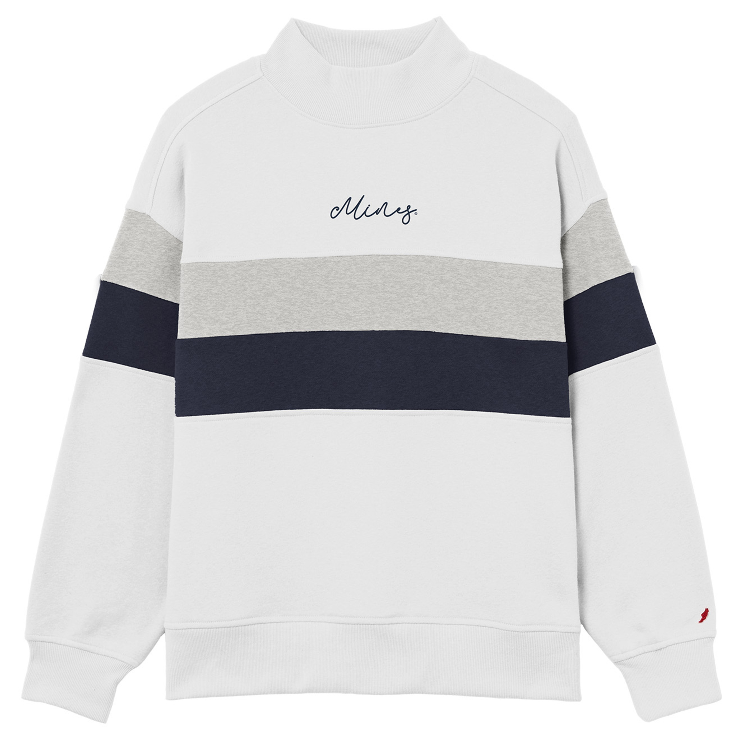 Mines Ladies Mock Neck Stripe Crew Sweatshirt