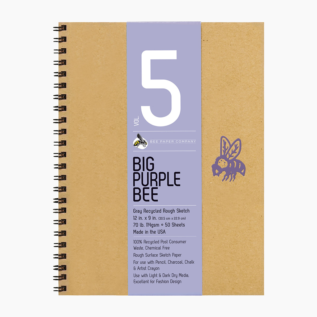 Big Purple Bee Gray Recycled - 9"x6"