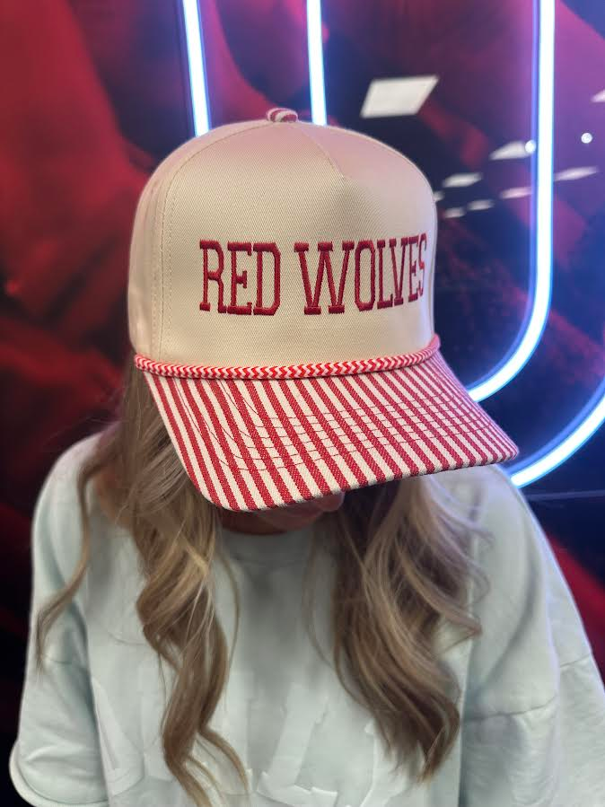 Red Wolves Embroidered Striped Hat