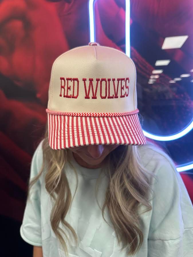 Red Wolves Embroidered Striped Hat