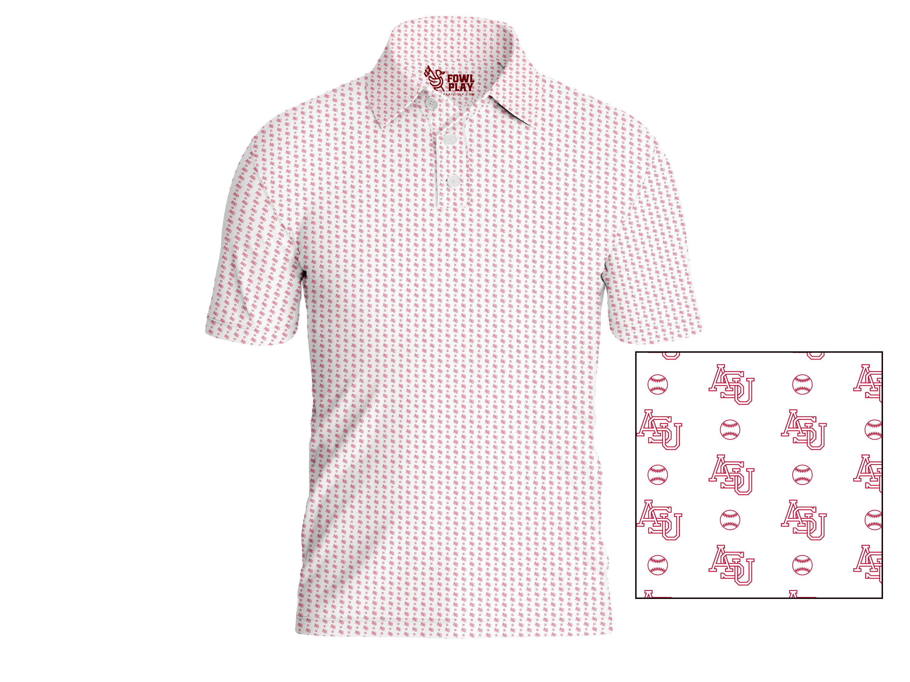 White ASU Baseball Print Performance Polo