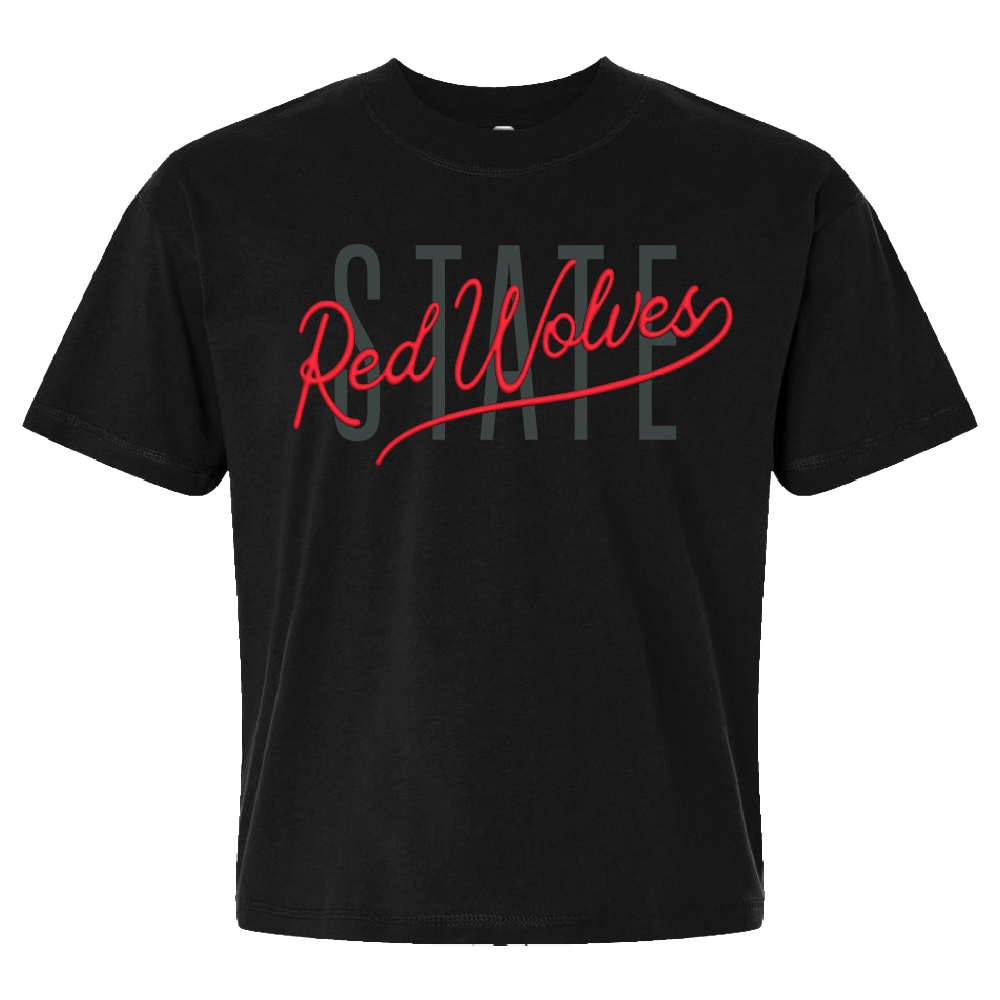 Red Wolves Overlay Script Black Tee