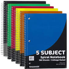 5-Subject 180 Sheet College Ruled Spiral Notebook