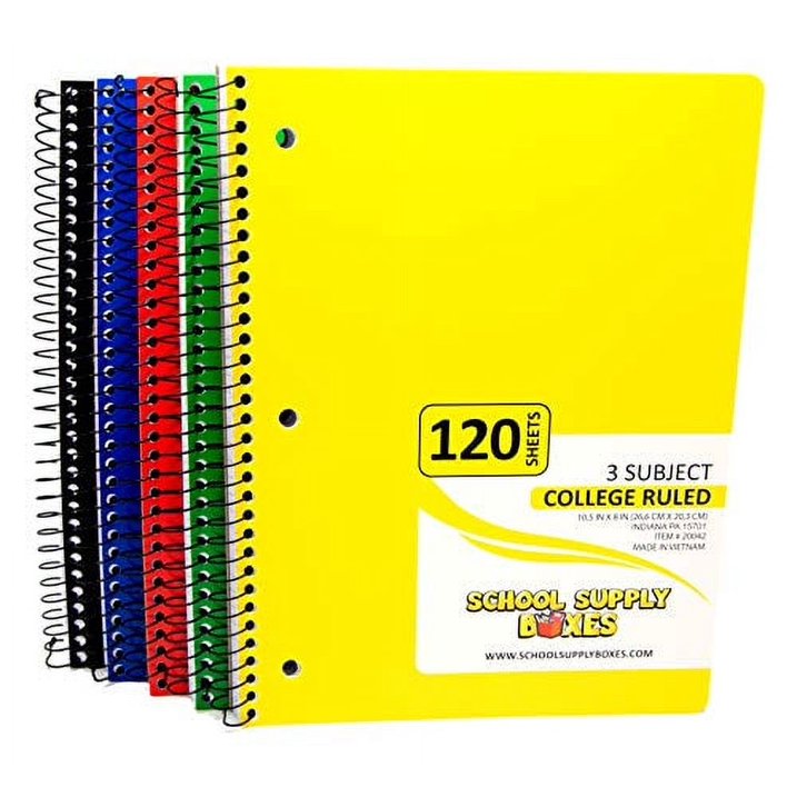 3-Subject 120 Sheet College Ruled Spiral Notebook