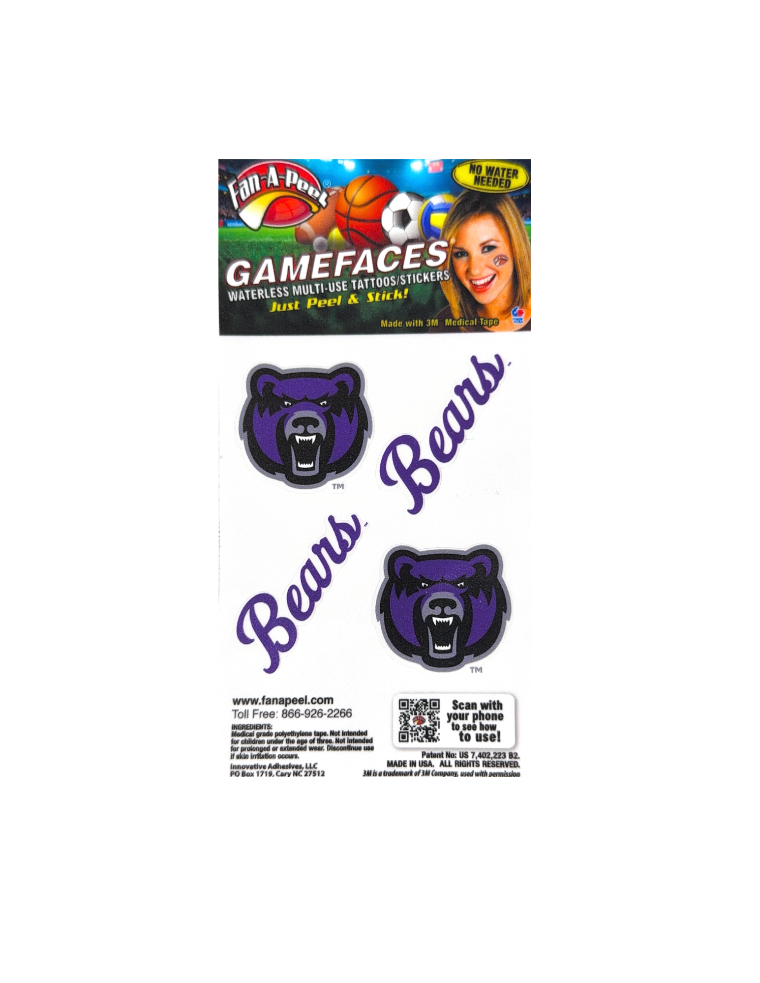 UCA Bears Waterless Tattoos/Stickers