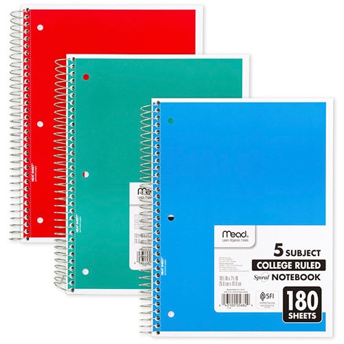 Mead Spiral Notebook, 5 Subject