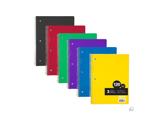 3-Subject Spiral Notebook, 120 Count, College Ruled
