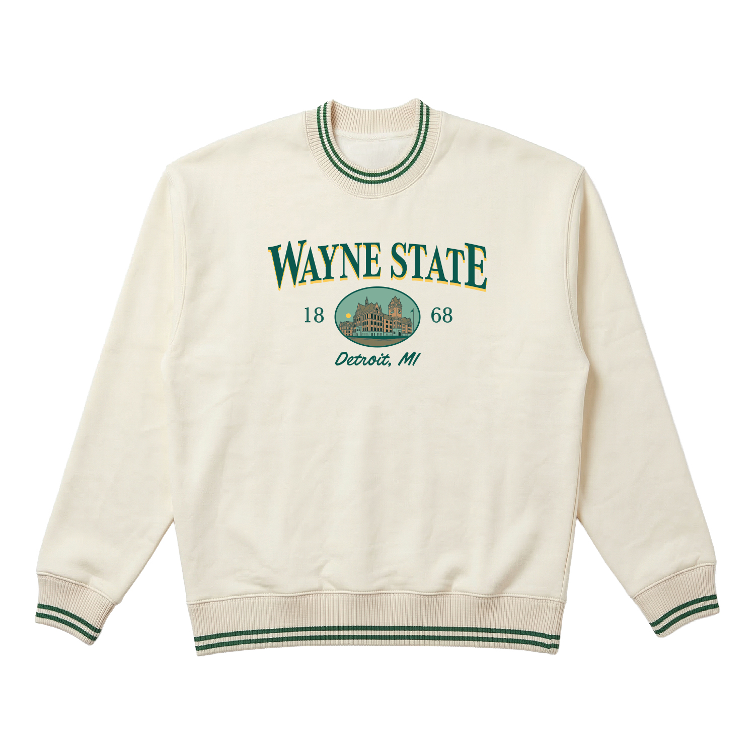 Wayne State Striped Rib Crewneck Sweatshirt