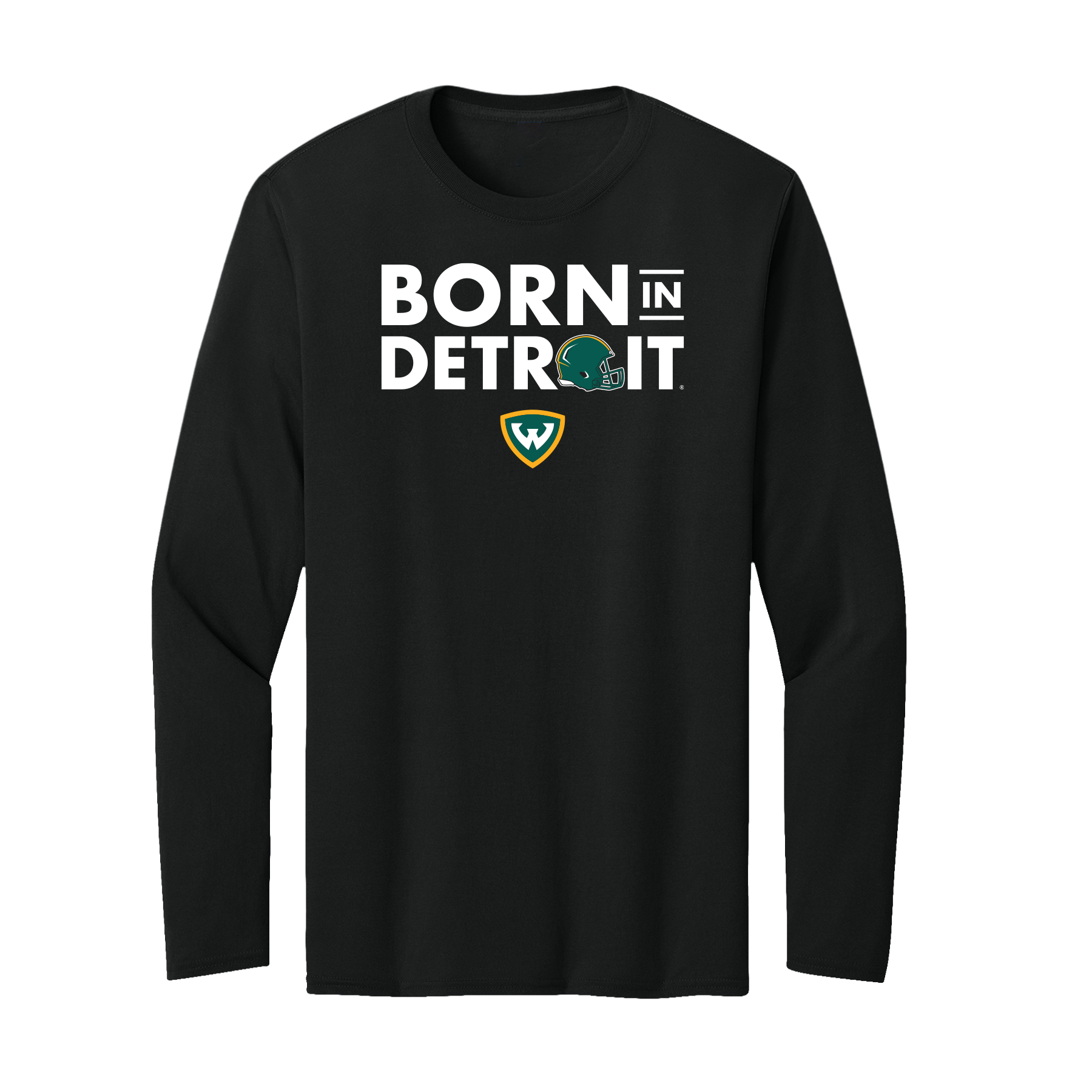 Born in Detroit Football Helmet Performance Long Sleeve Shirt