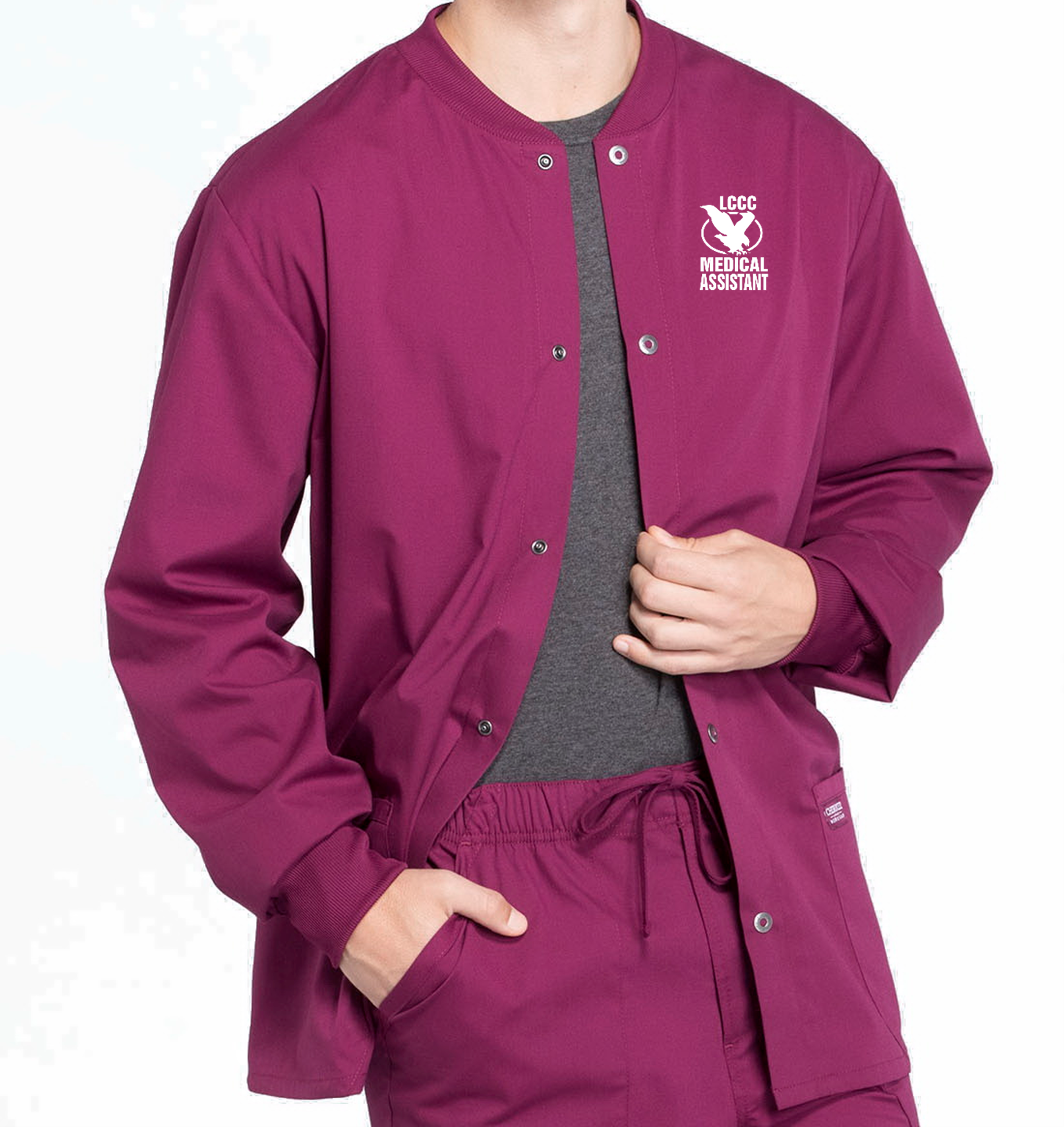LCCC Medical Assistant - Unisex 3-Pocket Snap Front Scrub Jacket