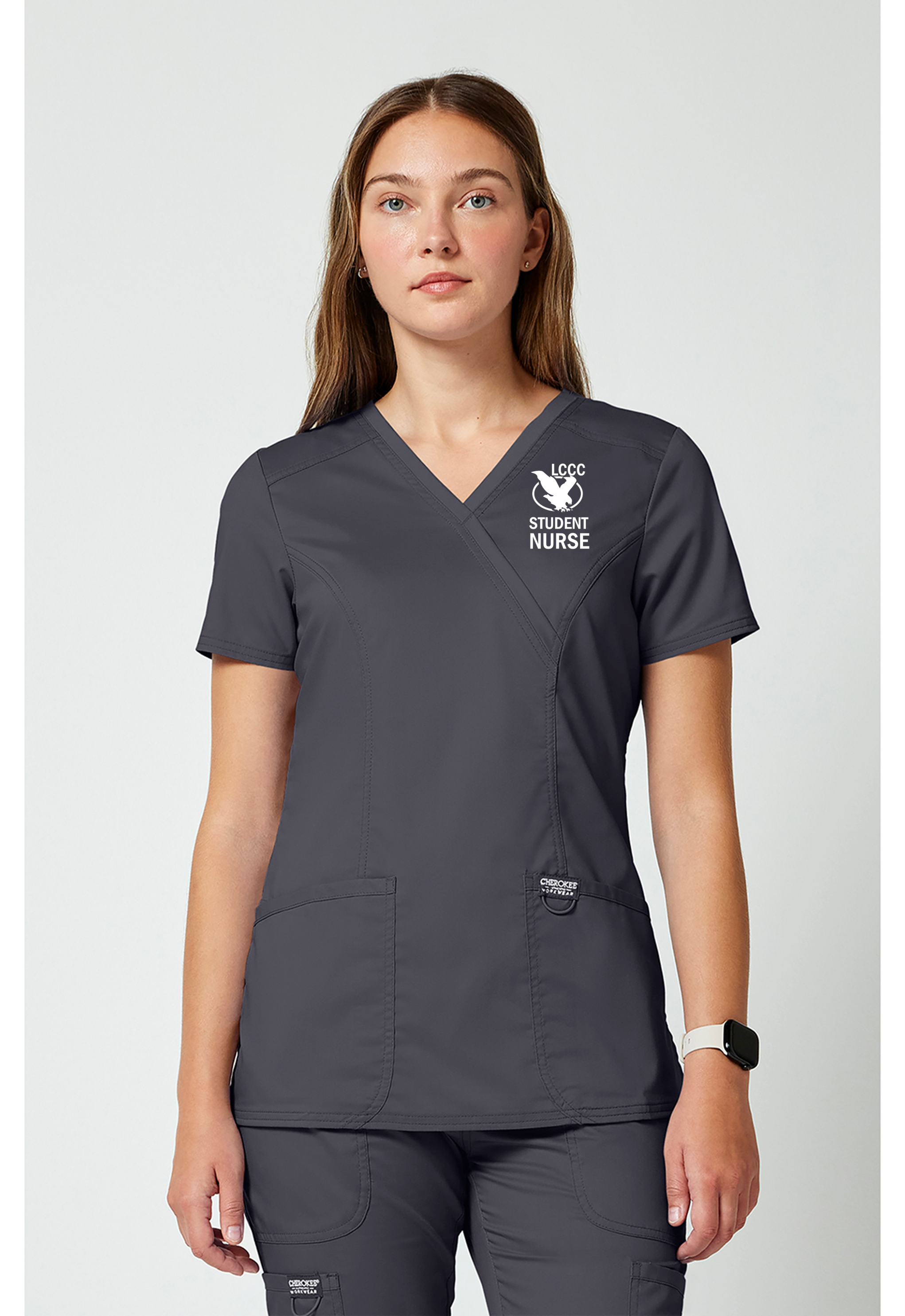 LCCC Nursing-3-Pocket Mock Wrap Scrub Top