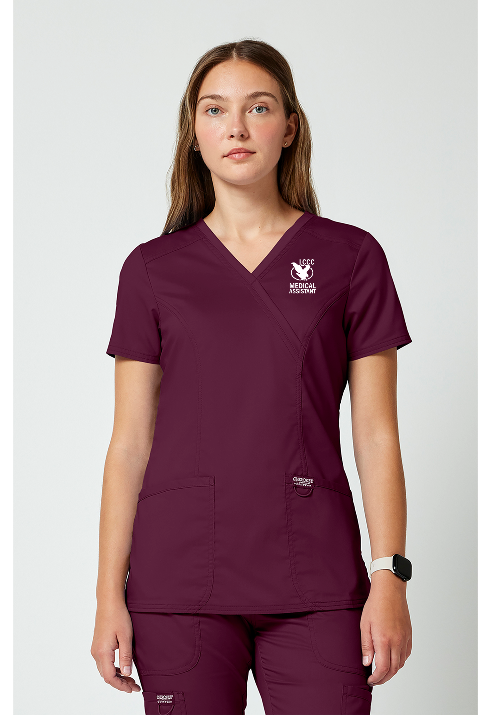 LCCC Medical Assistant - 3-Pocket Mock Wrap Scrub Top