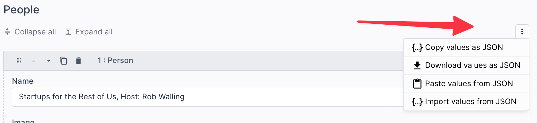 repeating component import and export values